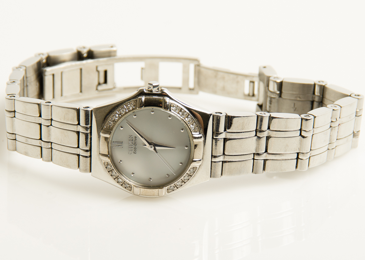 Citizen Eco-Drive Stainless Steel Watch with Diamond Bezel