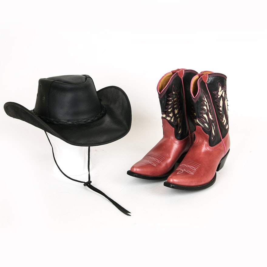 Pair of Johnny Ringo Ladies Boots and Cavender's Hat