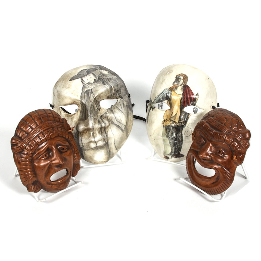 Decorative Masks Including Ceramic Greek Pairing