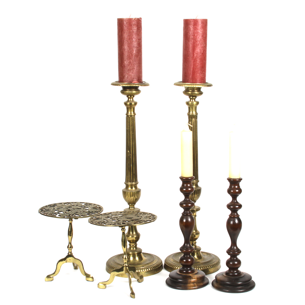 Wood and Brass Candle Holders