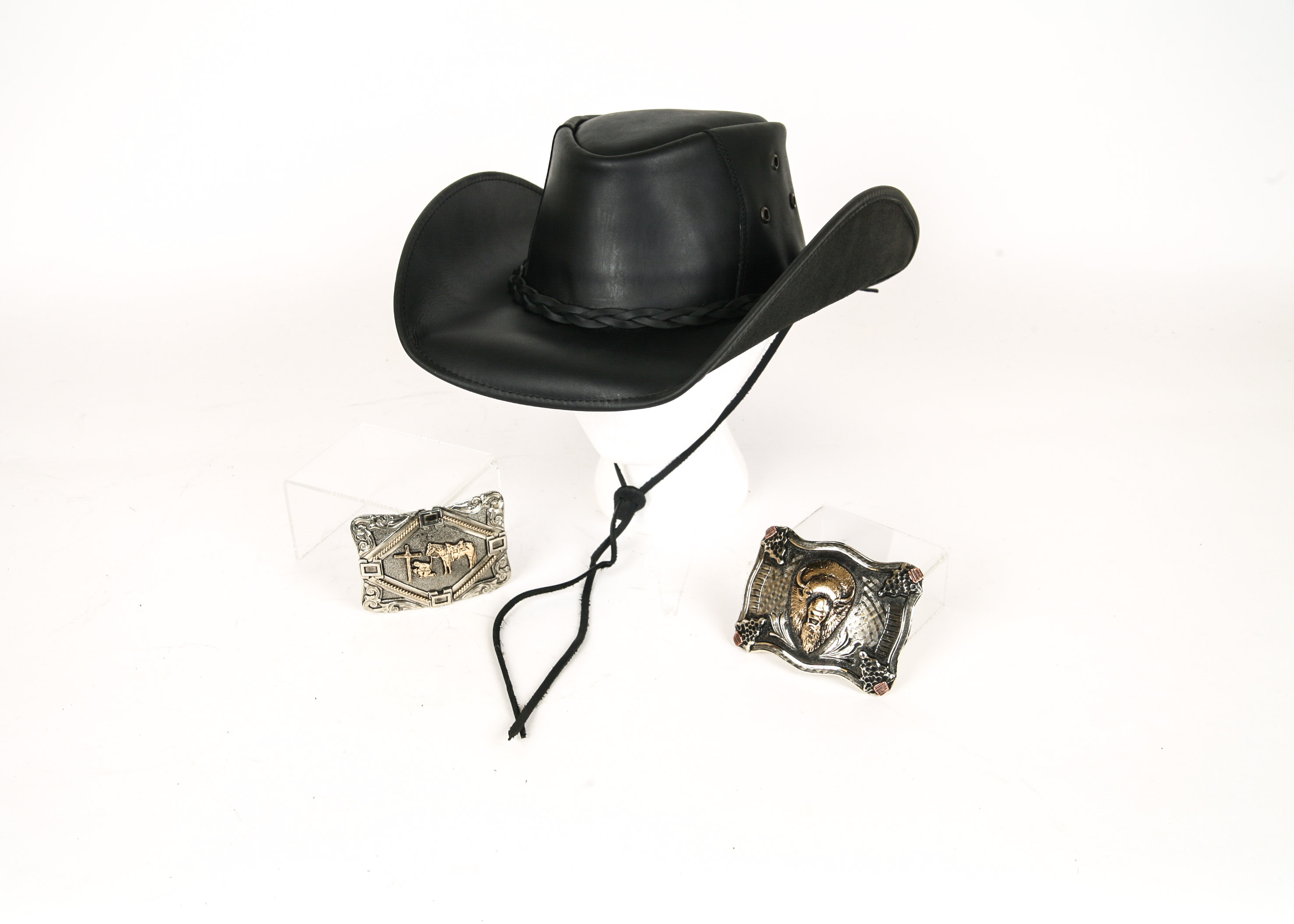 Cavender's Leather Cowboy Hat With Augus Belt Buckles