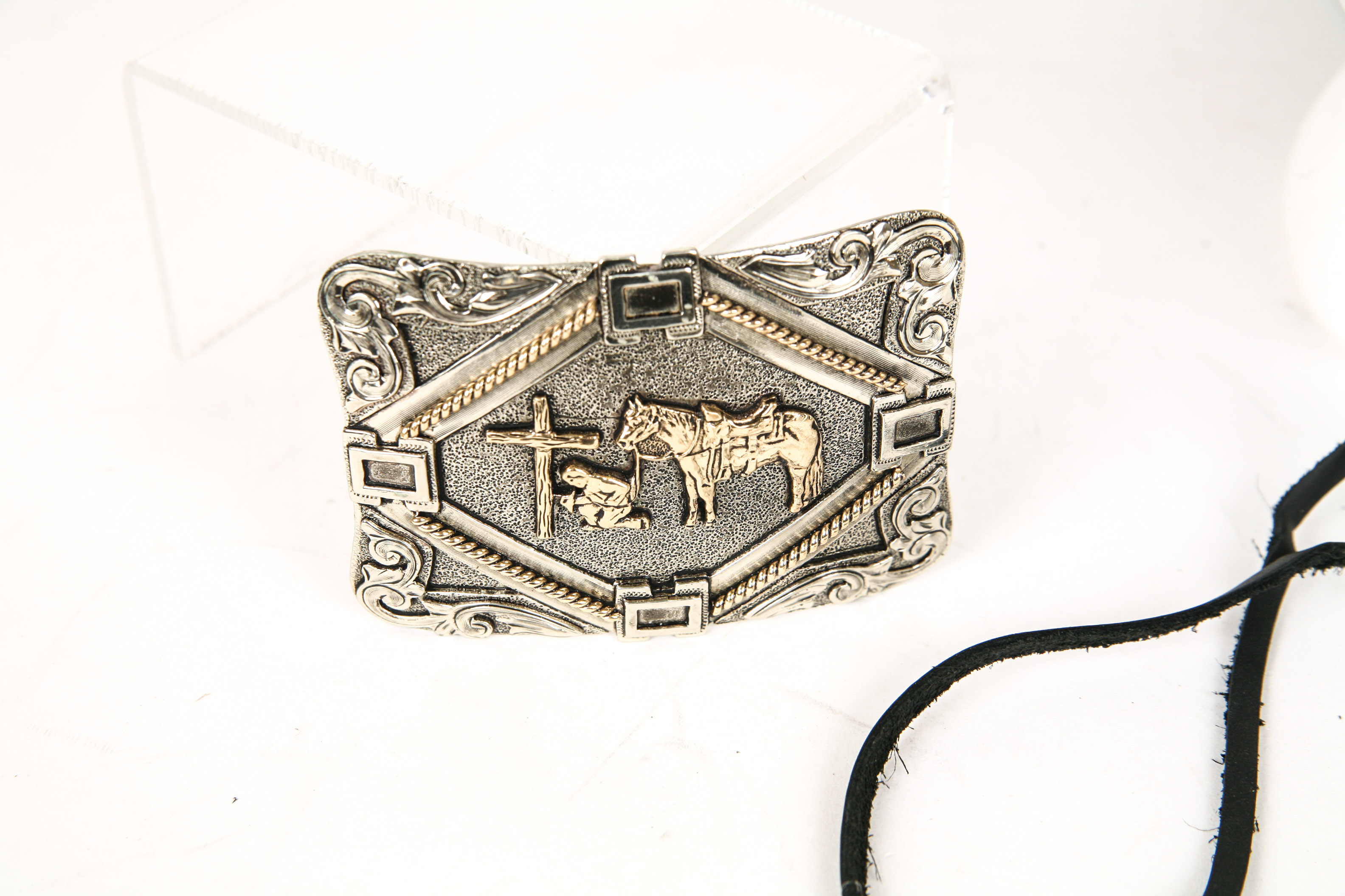 Cavender's Leather Cowboy Hat With Augus Belt Buckles