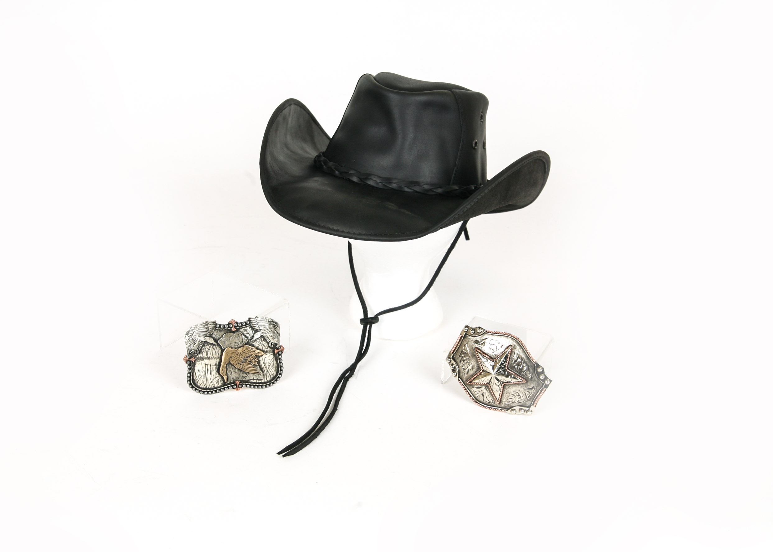 Cavender's Leather Cowboy Hat With Augus Belt Buckles