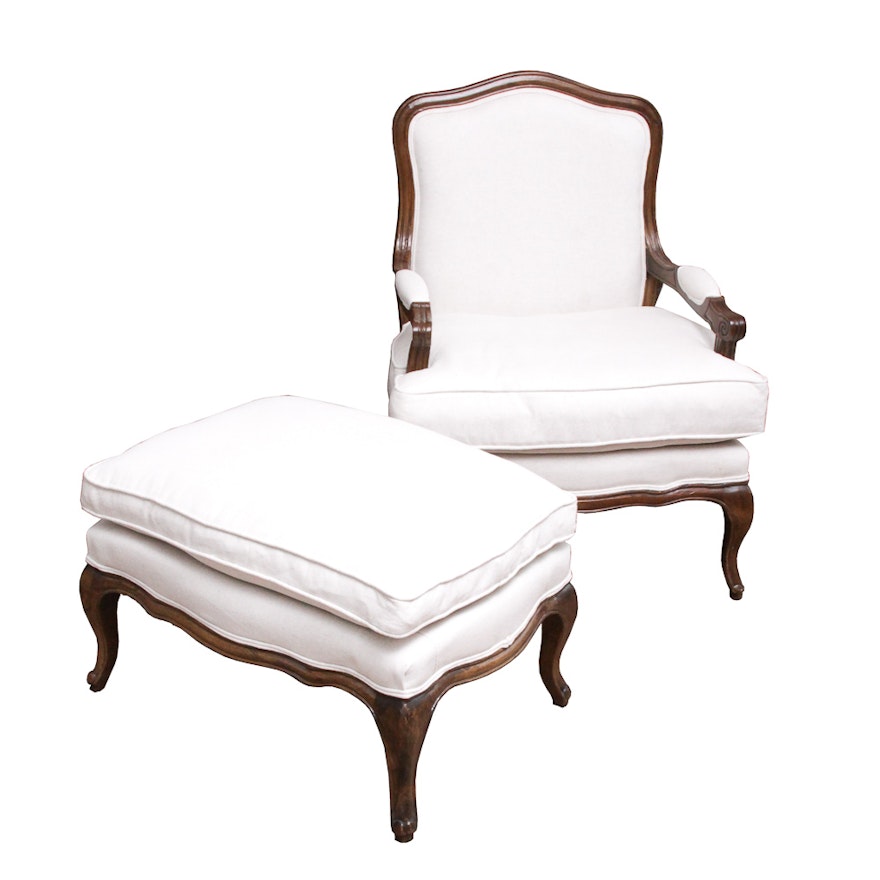 Louis XV Style Fauteuil Armchair with Footstool