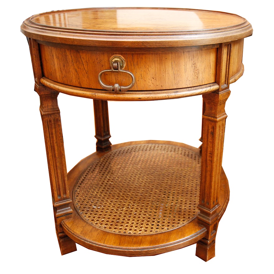 Vintage One-Drawer Accent Table With Caned Shelf