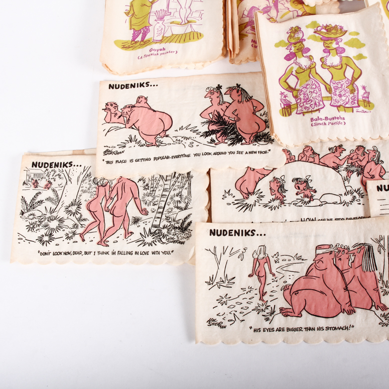 Collection of Vintage Yiddish Humor Cocktail Napkins including Box of Nudeniks