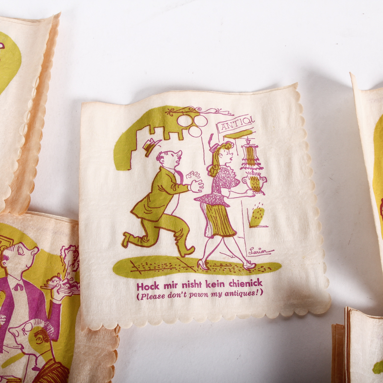 Collection of Vintage Yiddish Humor Cocktail Napkins including Box of Nudeniks