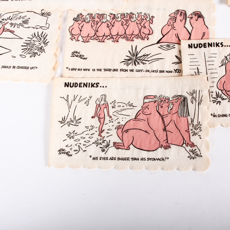Collection of Vintage Yiddish Humor Cocktail Napkins including Box of Nudeniks