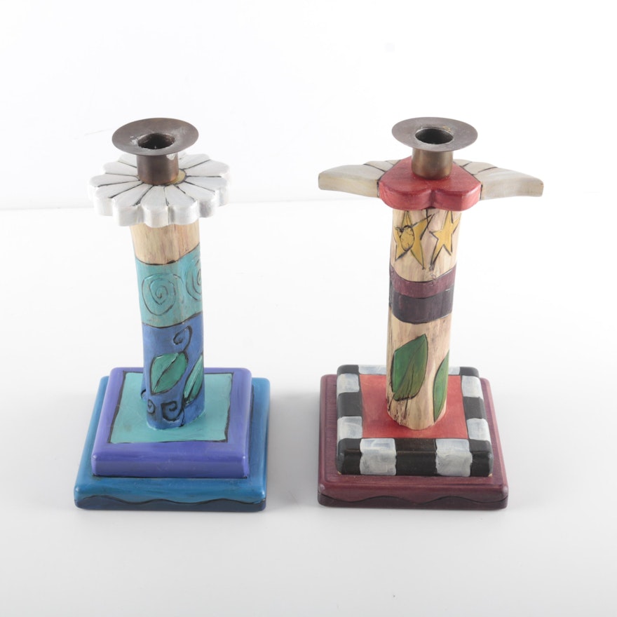 Pair of Hand Crafted Candlestick Holders