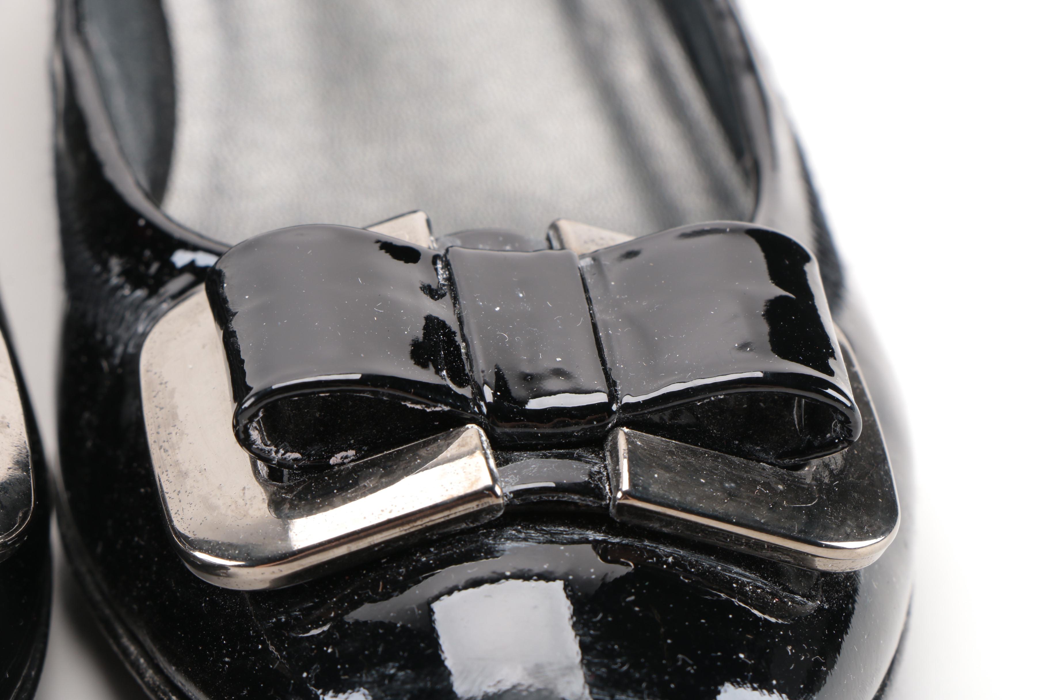 Stuart Weitzman Black Patent Leather and Suede Wedges