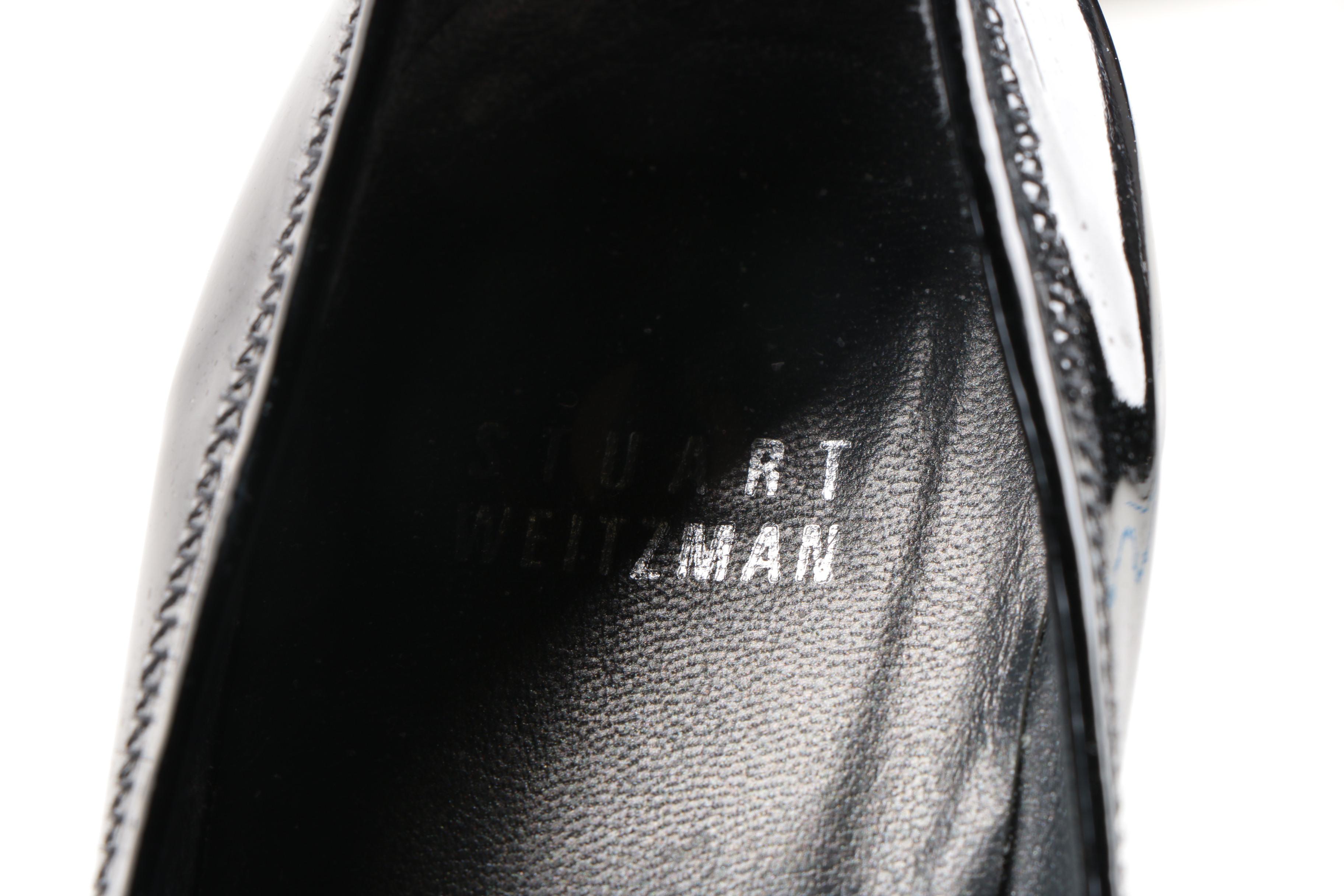 Stuart Weitzman Black Patent Leather and Suede Wedges