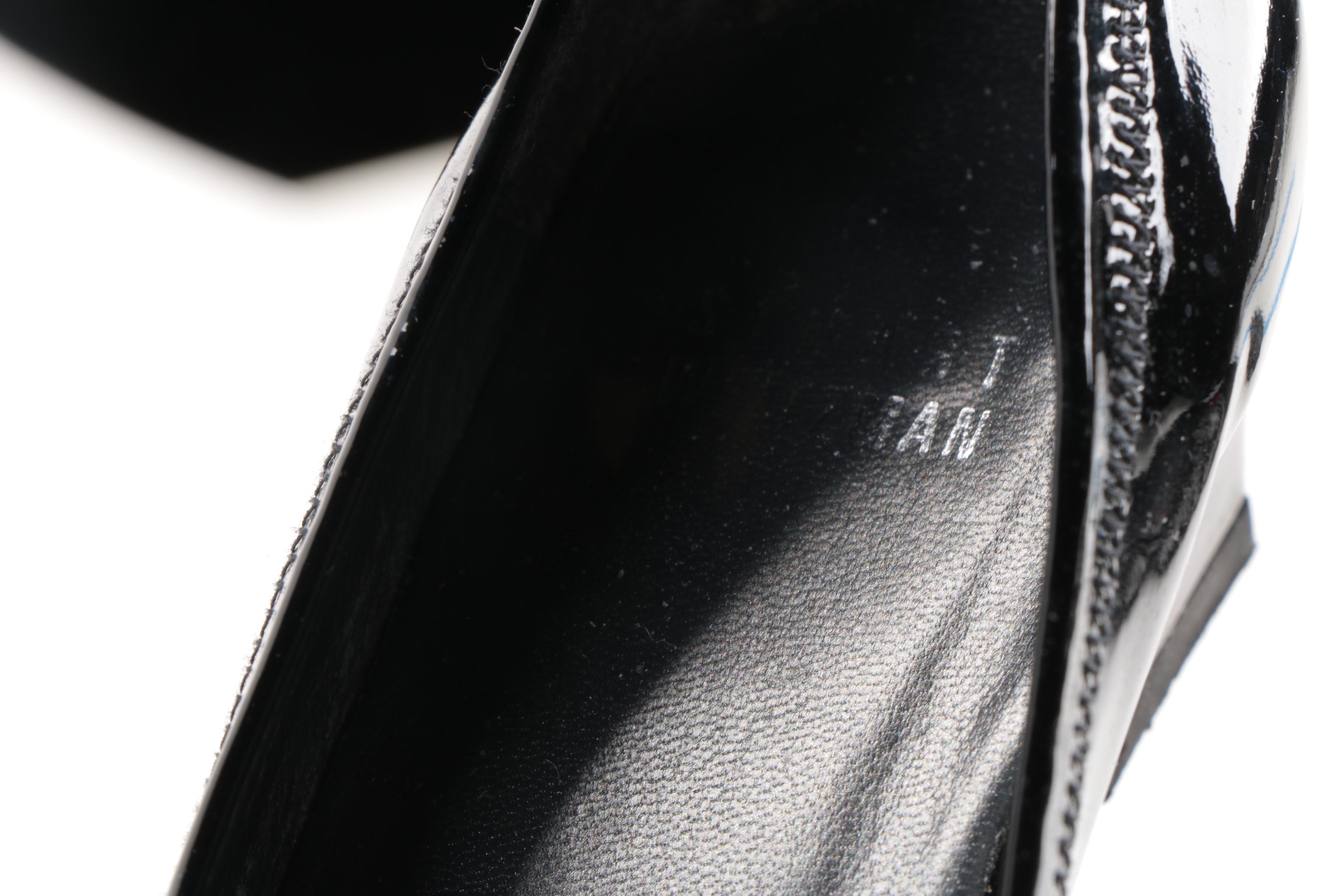 Stuart Weitzman Black Patent Leather and Suede Wedges