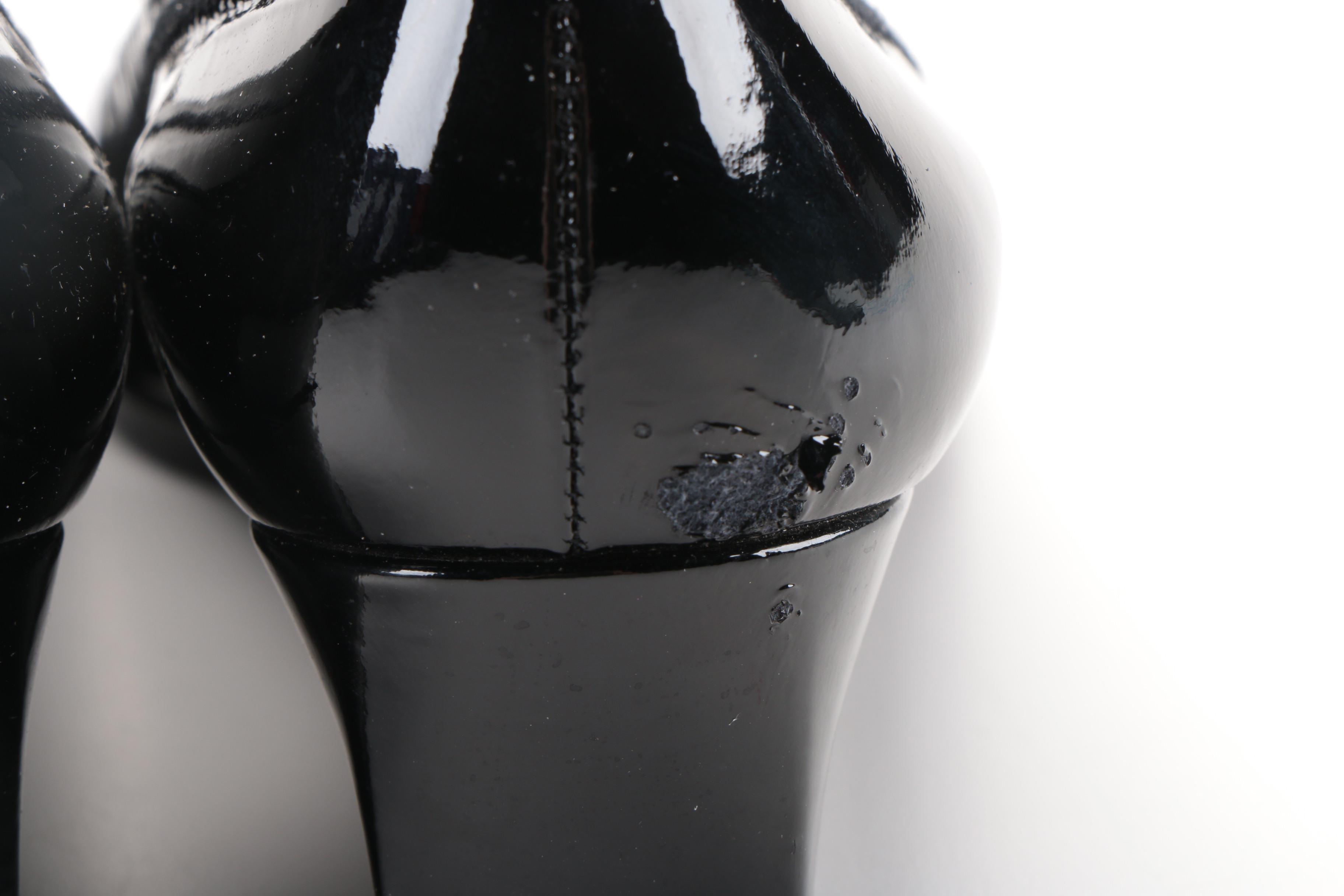 Stuart Weitzman Black Patent Leather and Suede Wedges