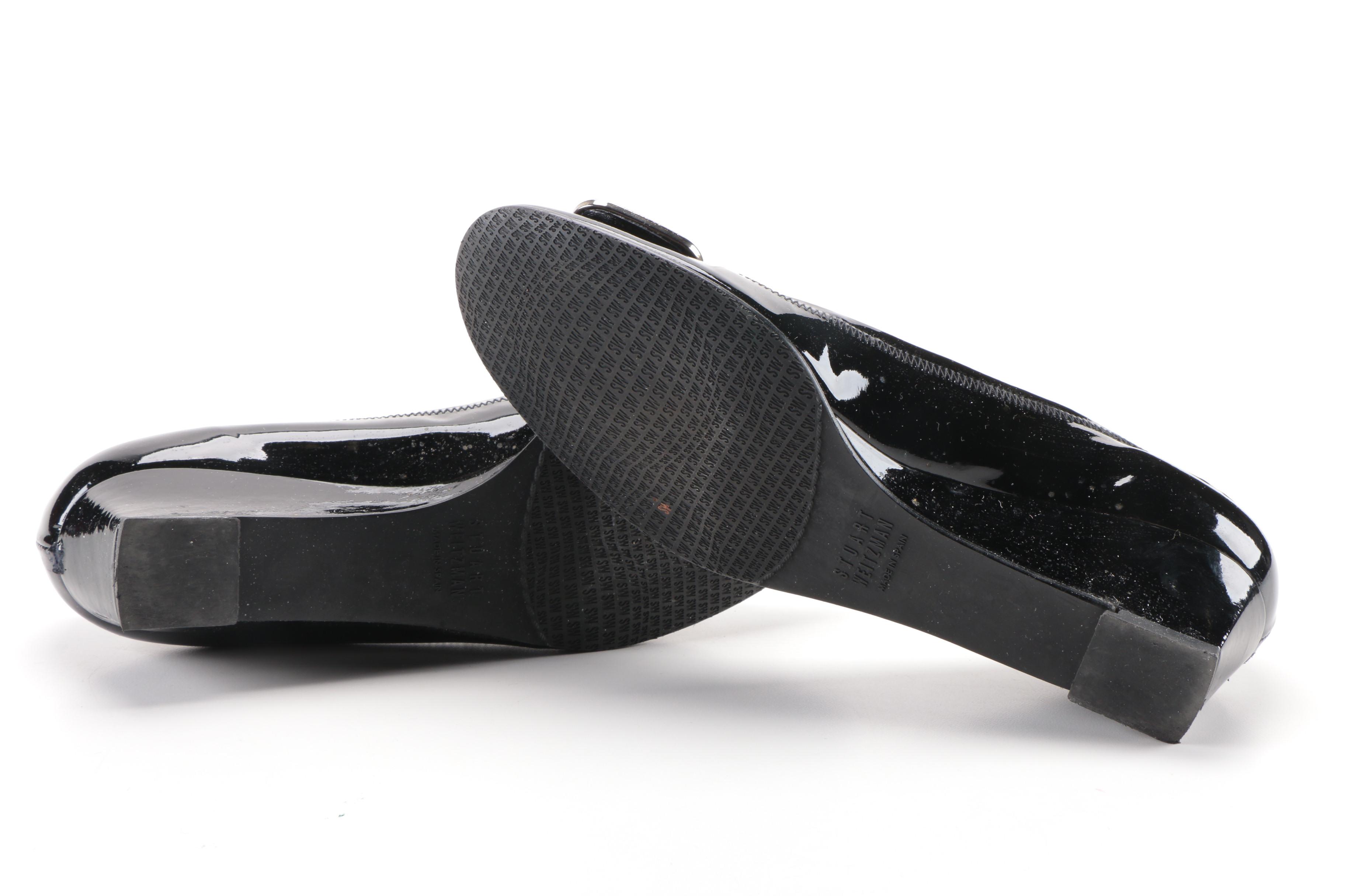 Stuart Weitzman Black Patent Leather and Suede Wedges