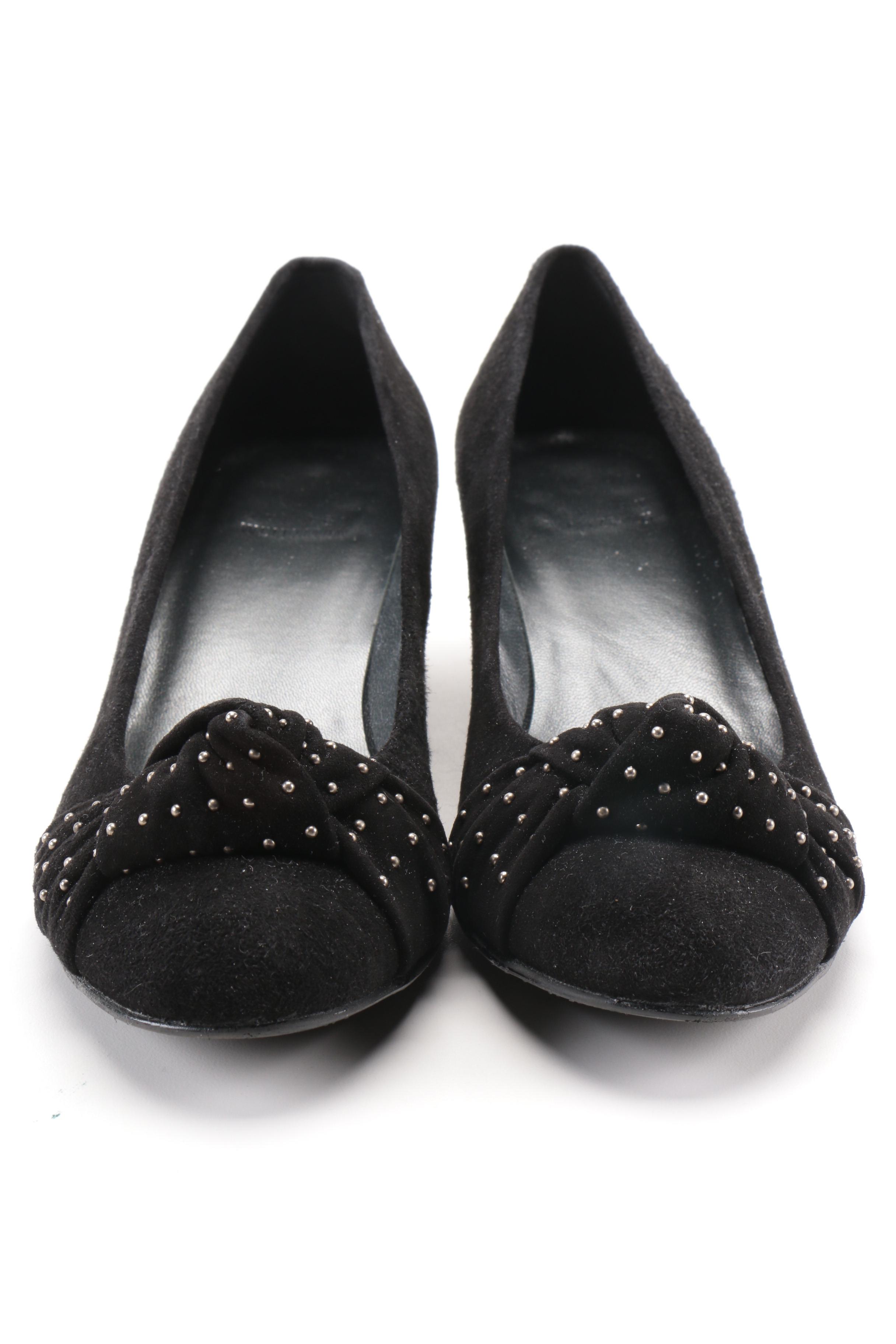 Stuart Weitzman Black Patent Leather and Suede Wedges