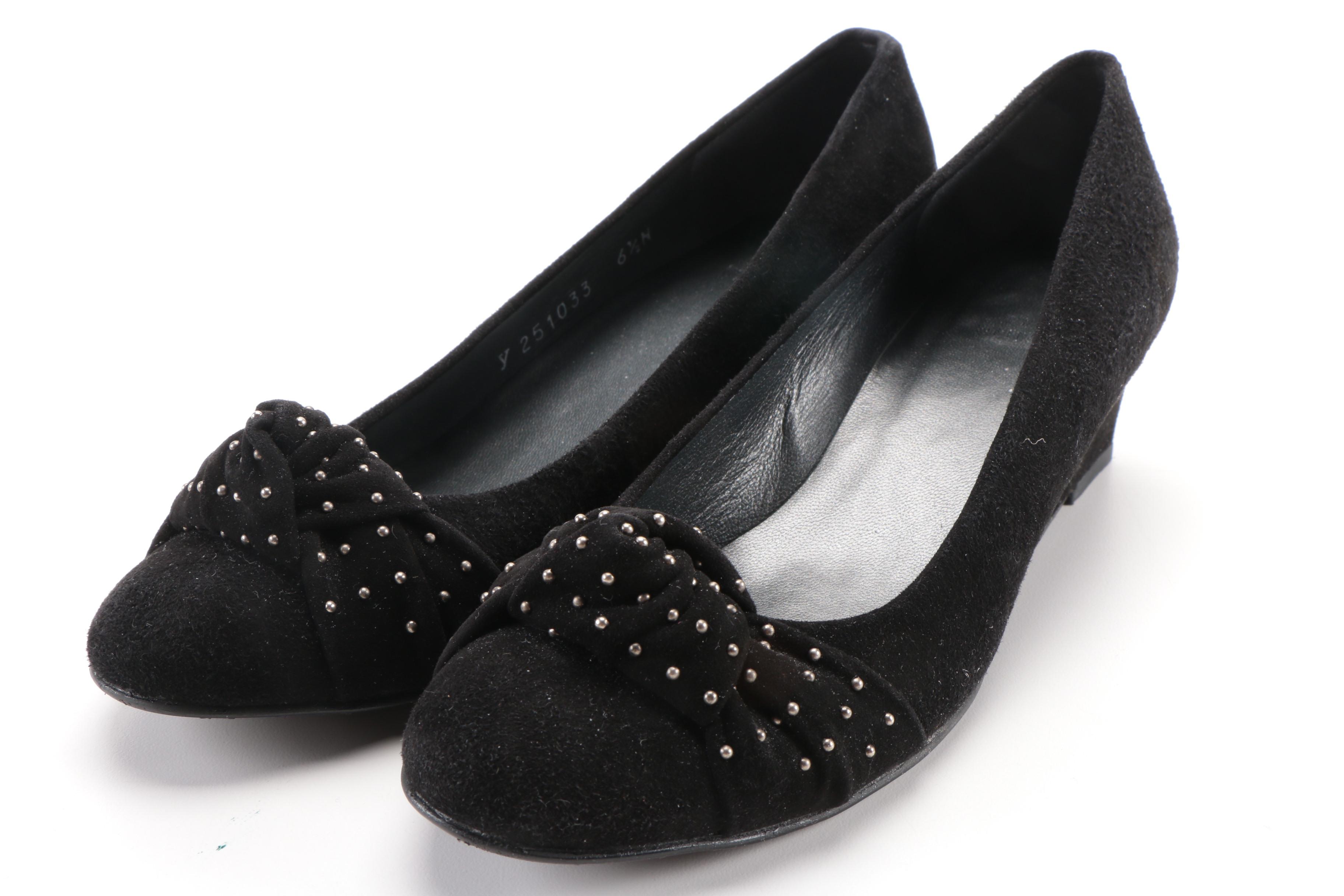 Stuart Weitzman Black Patent Leather and Suede Wedges
