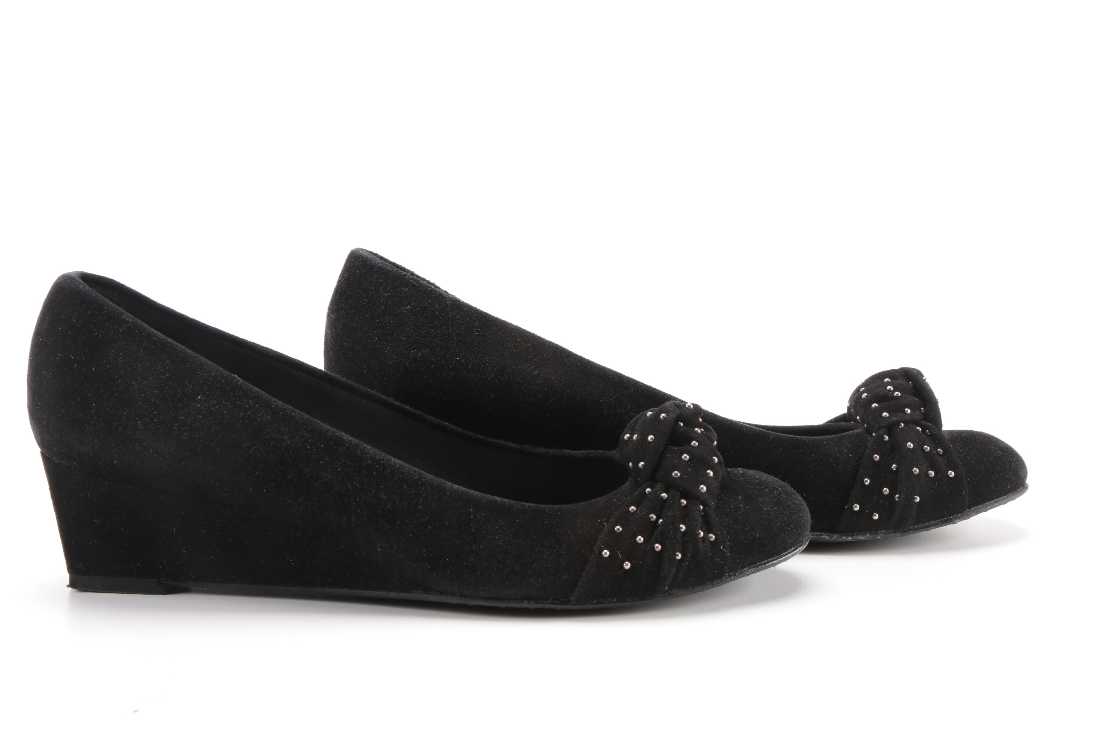 Stuart Weitzman Black Patent Leather and Suede Wedges