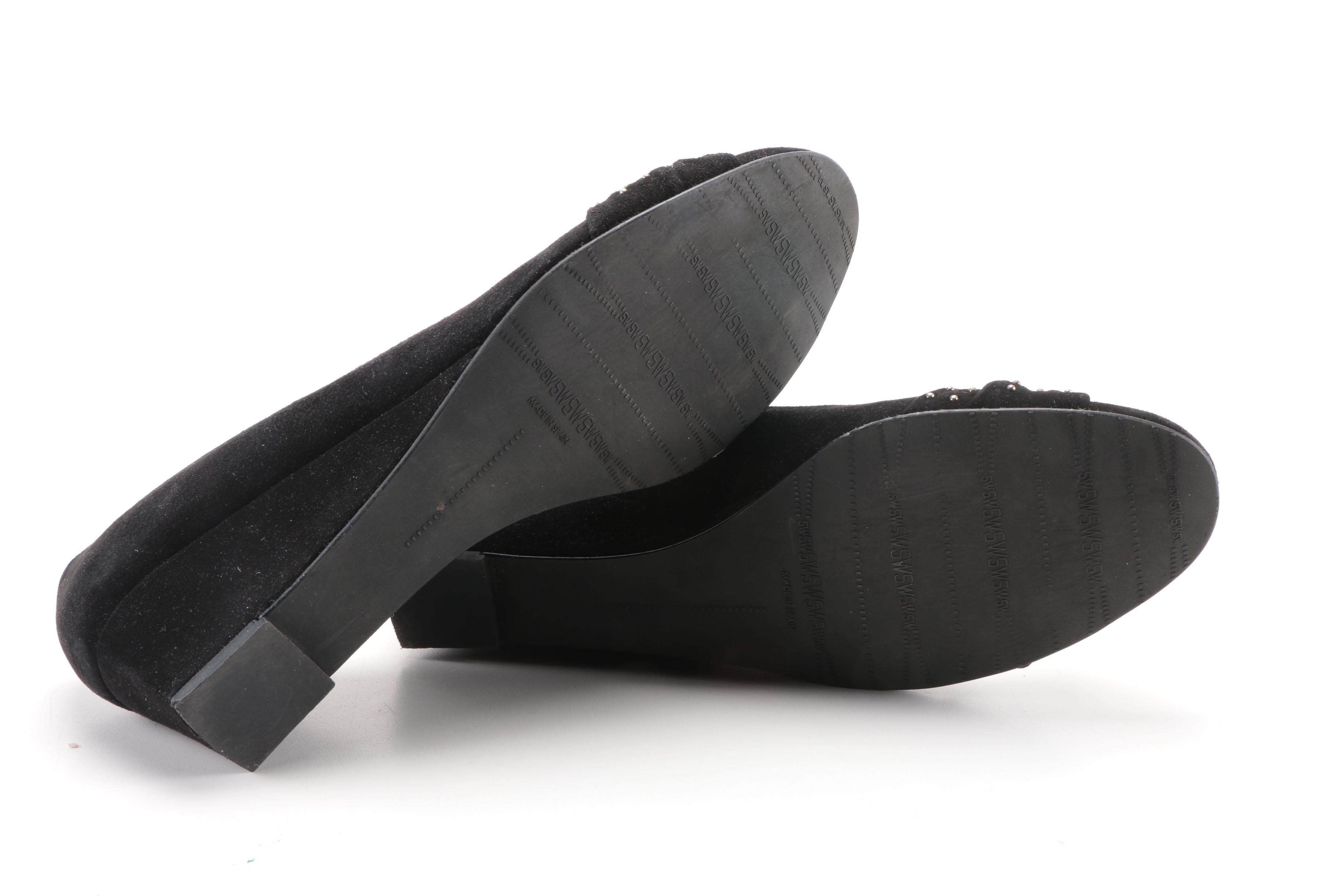 Stuart Weitzman Black Patent Leather and Suede Wedges