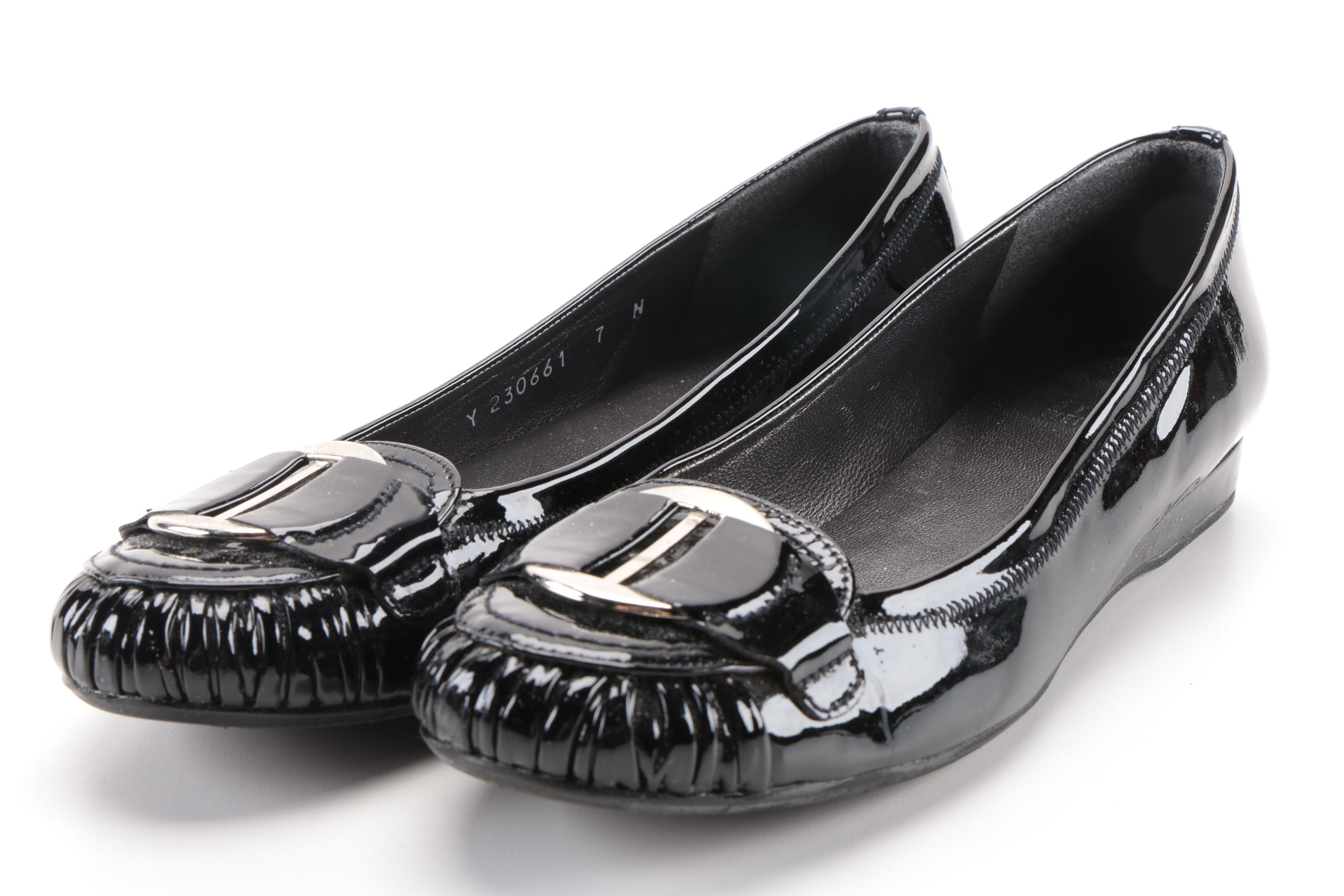 Stuart Weitzman Black Patent Leather and Suede Wedges