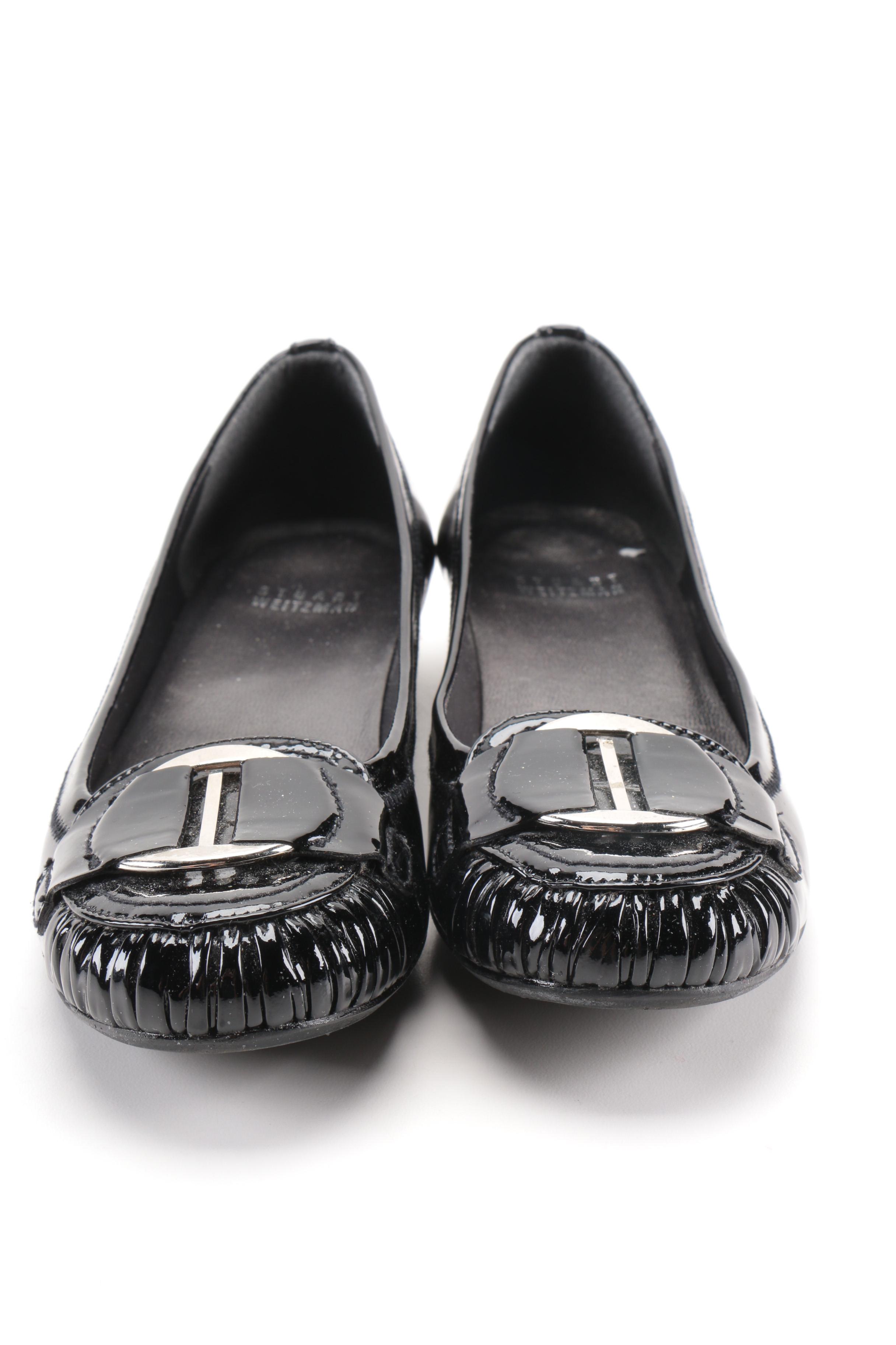 Stuart Weitzman Black Patent Leather and Suede Wedges