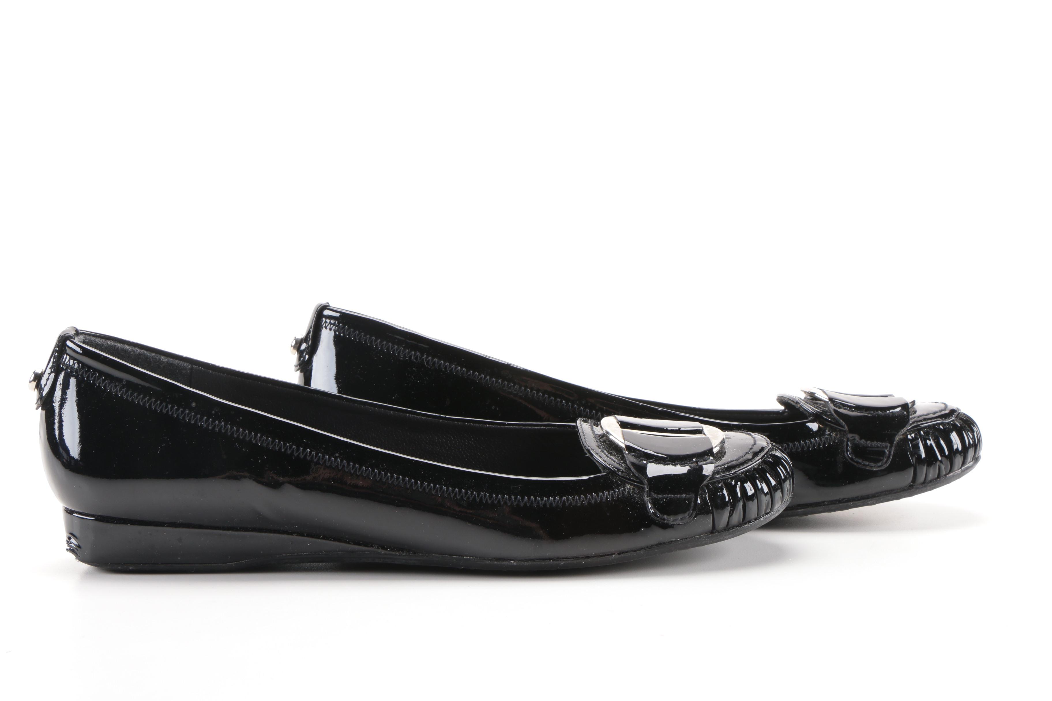 Stuart Weitzman Black Patent Leather and Suede Wedges