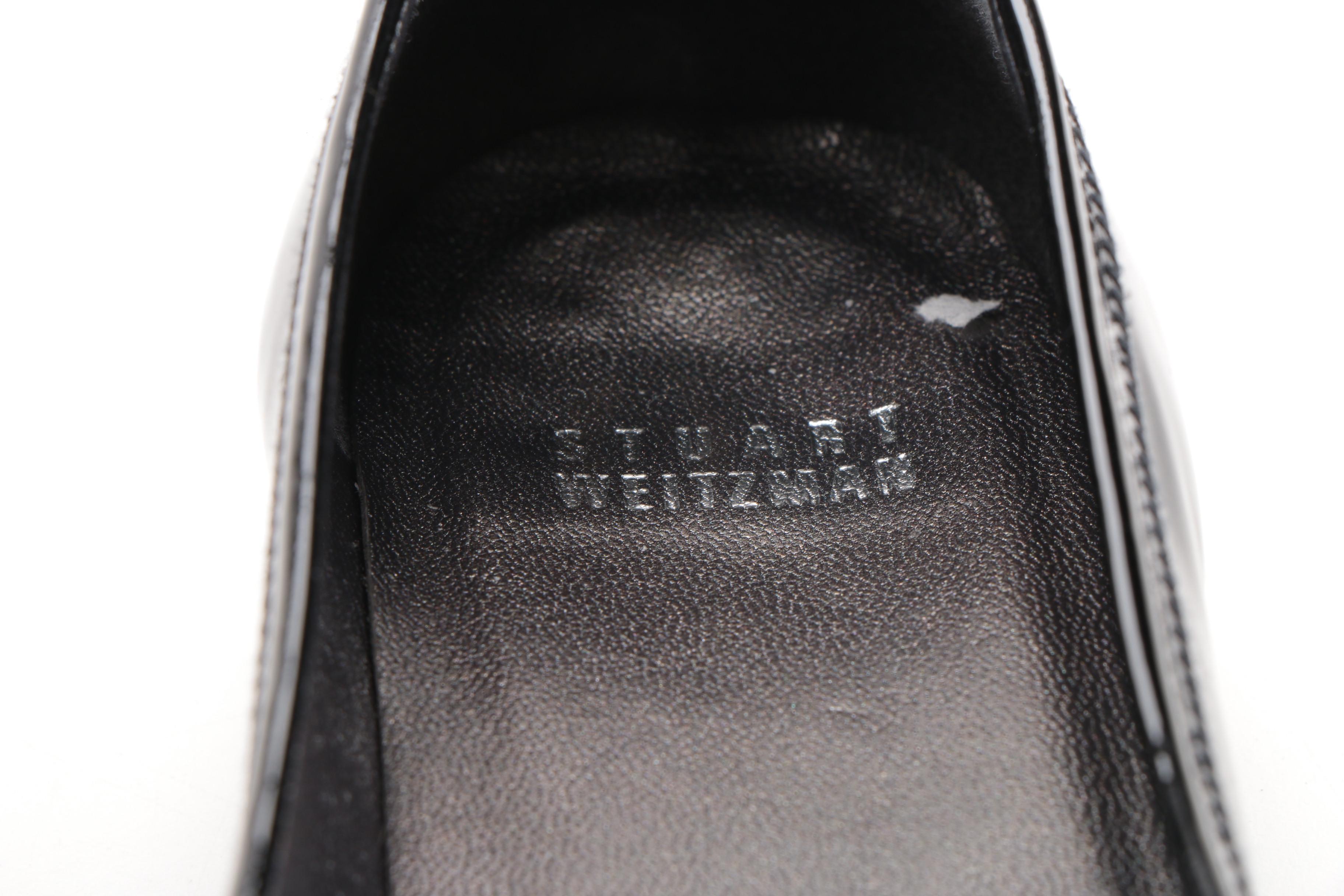 Stuart Weitzman Black Patent Leather and Suede Wedges