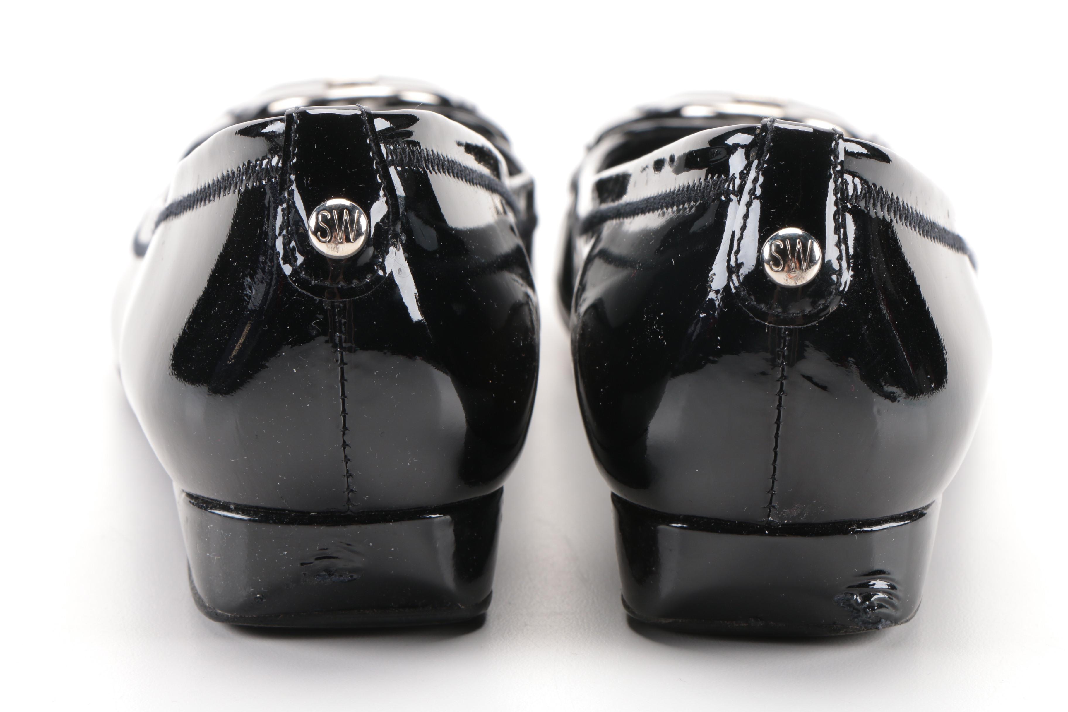 Stuart Weitzman Black Patent Leather and Suede Wedges