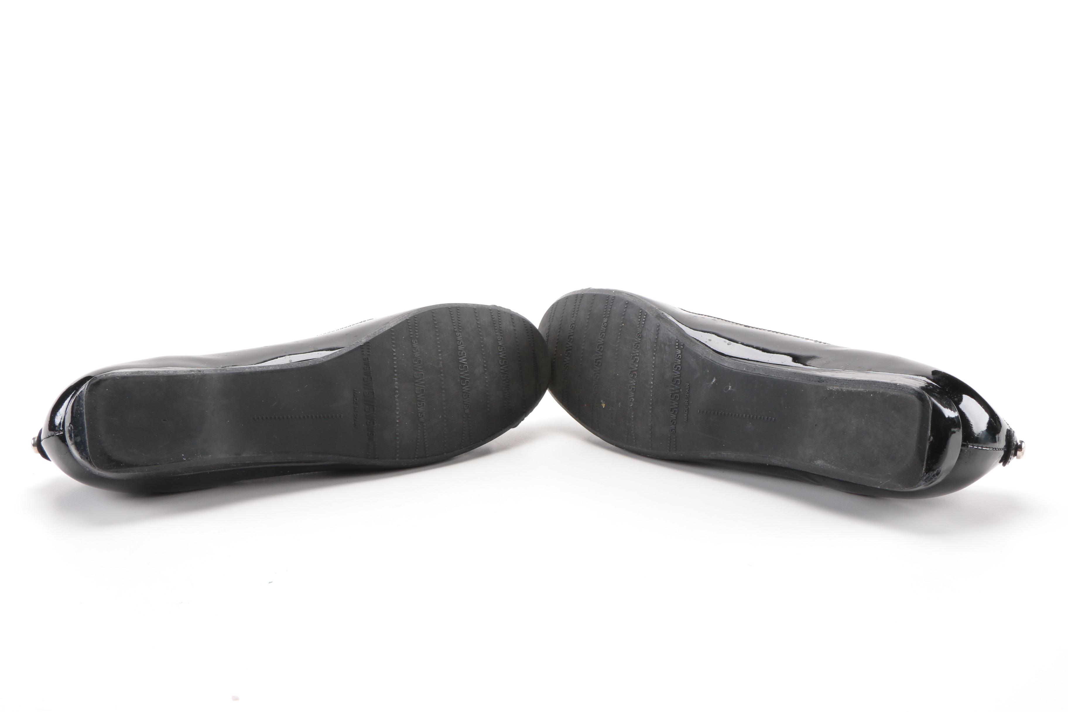 Stuart Weitzman Black Patent Leather and Suede Wedges