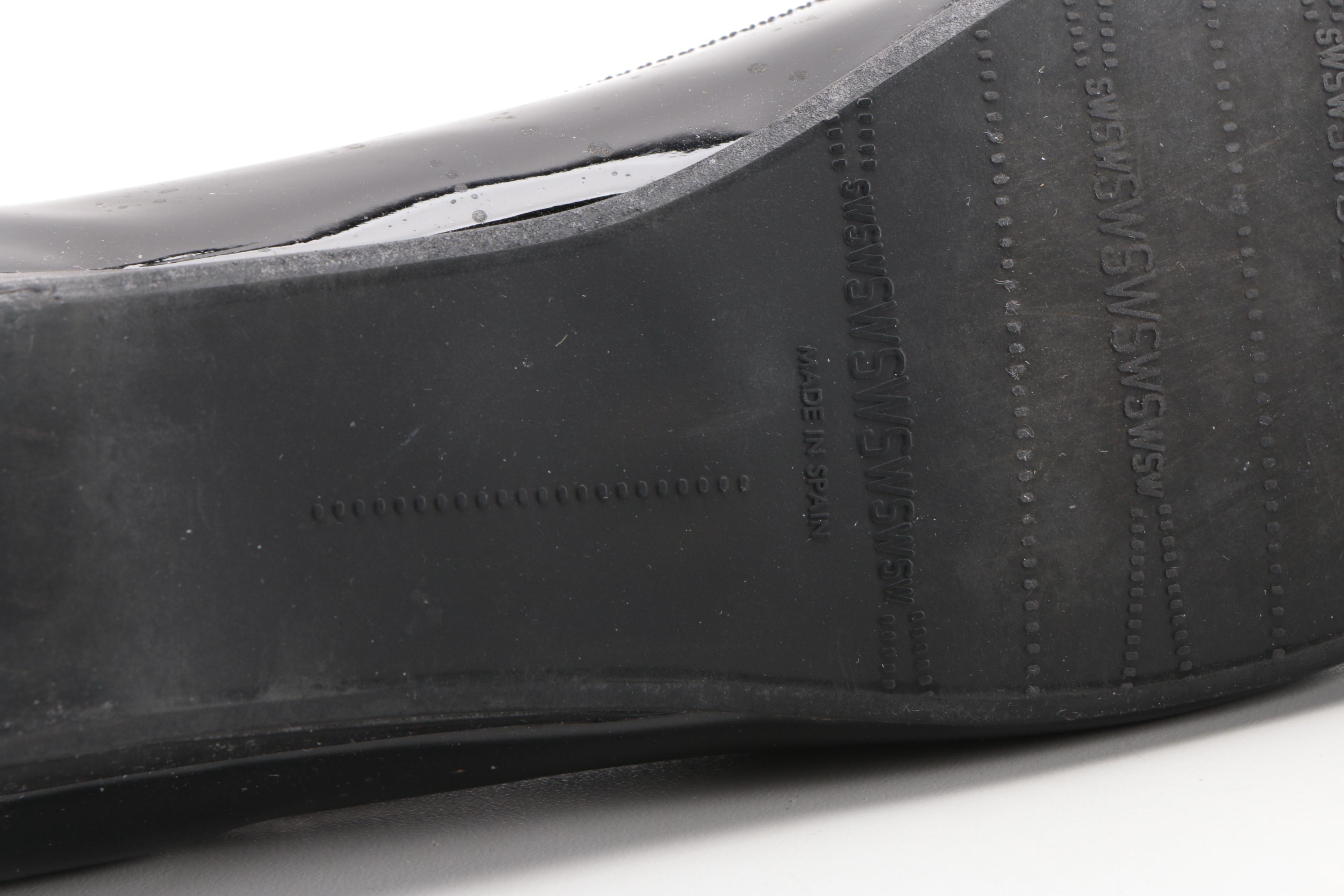Stuart Weitzman Black Patent Leather and Suede Wedges
