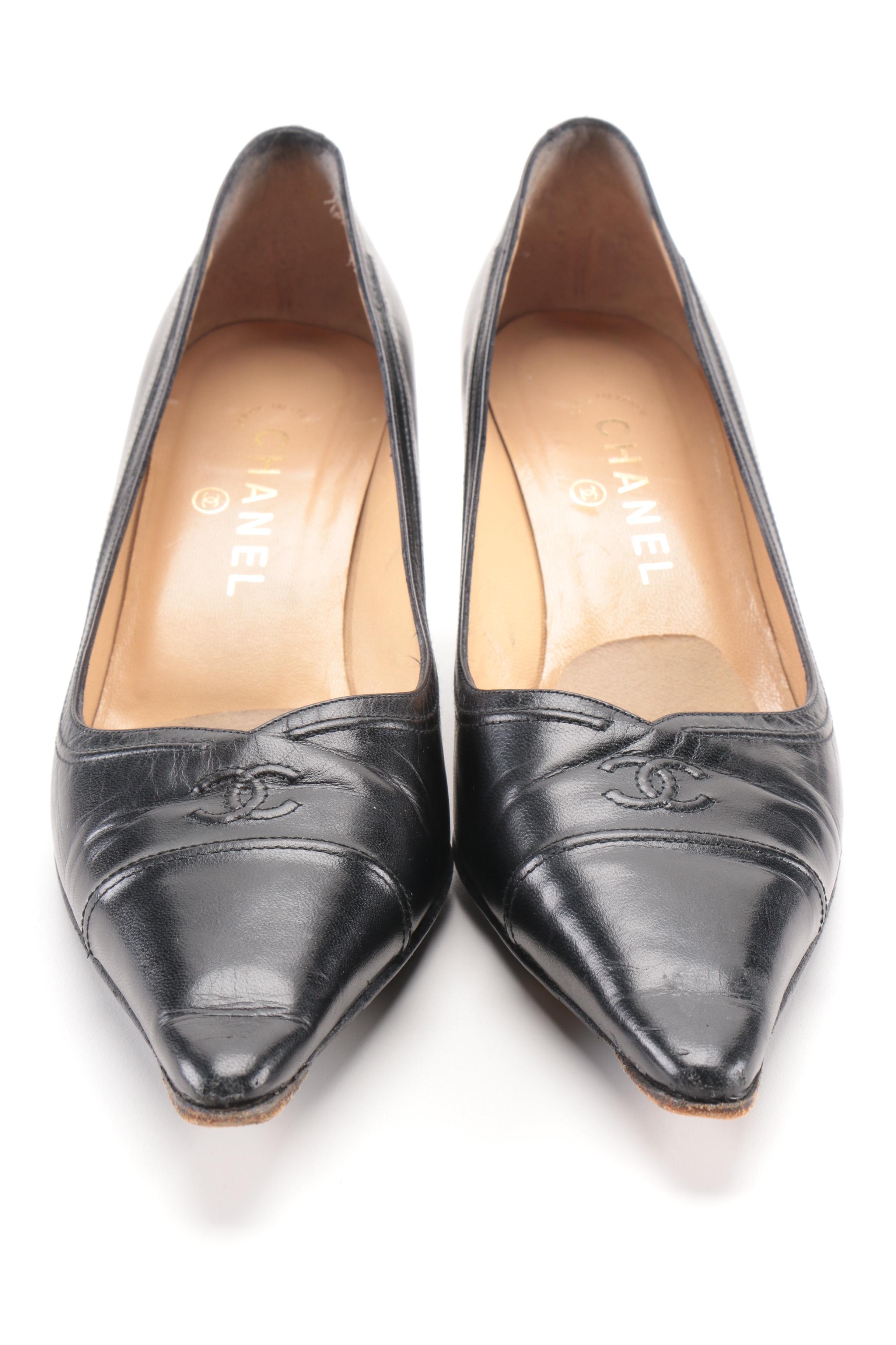 Chanel Black Leather Pointed Toe Pumps