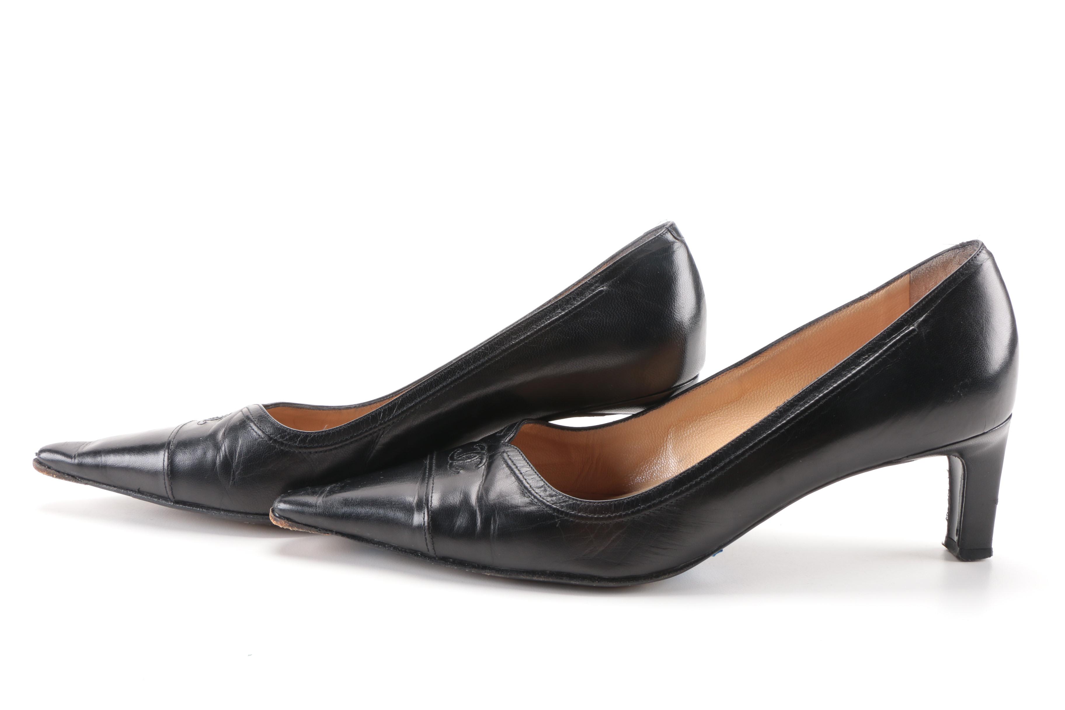 Chanel Black Leather Pointed Toe Pumps