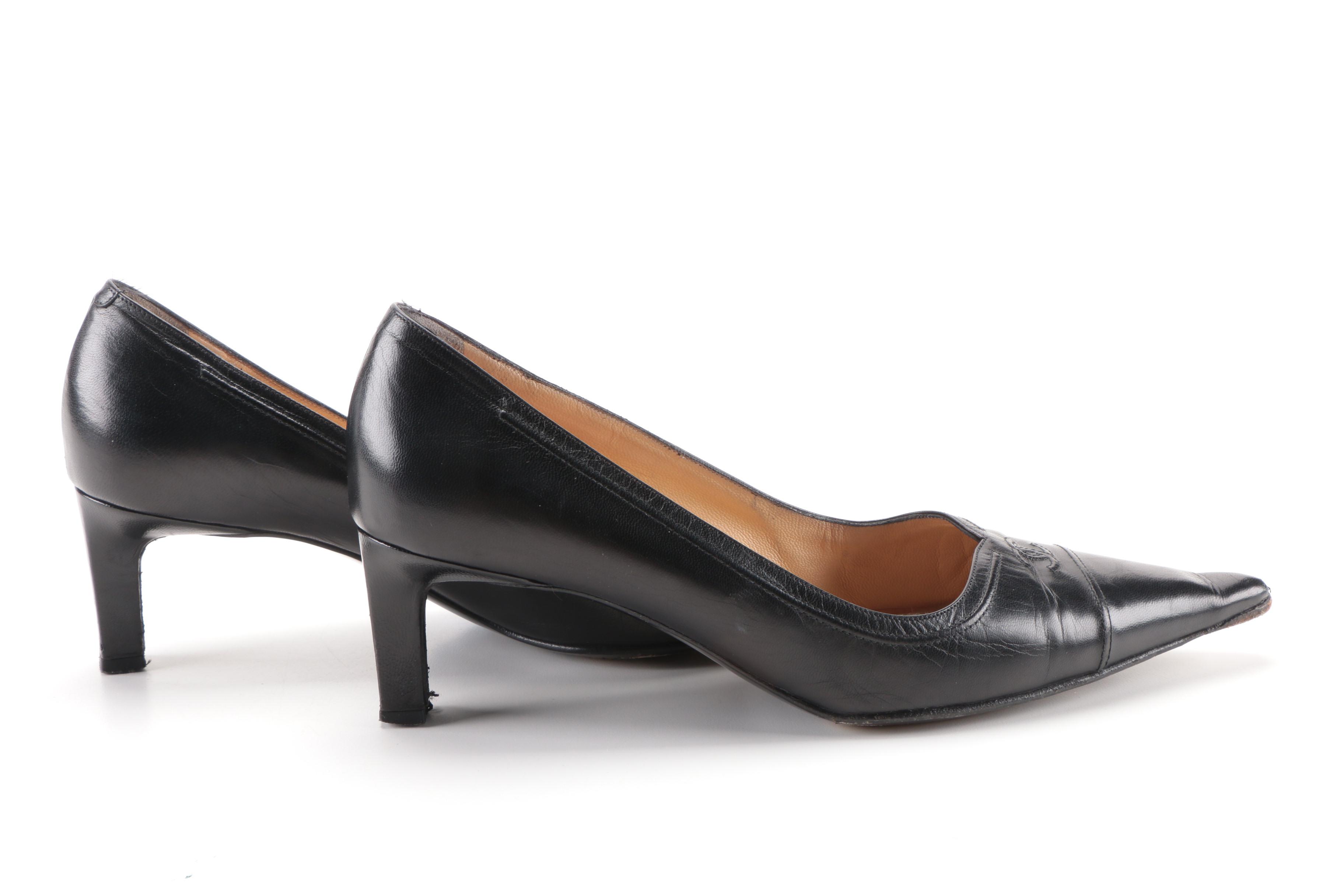 Chanel Black Leather Pointed Toe Pumps