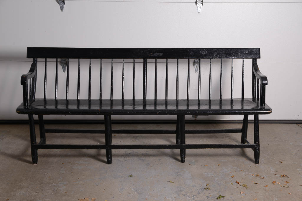 Vintage Black Lacquer Wood Bench