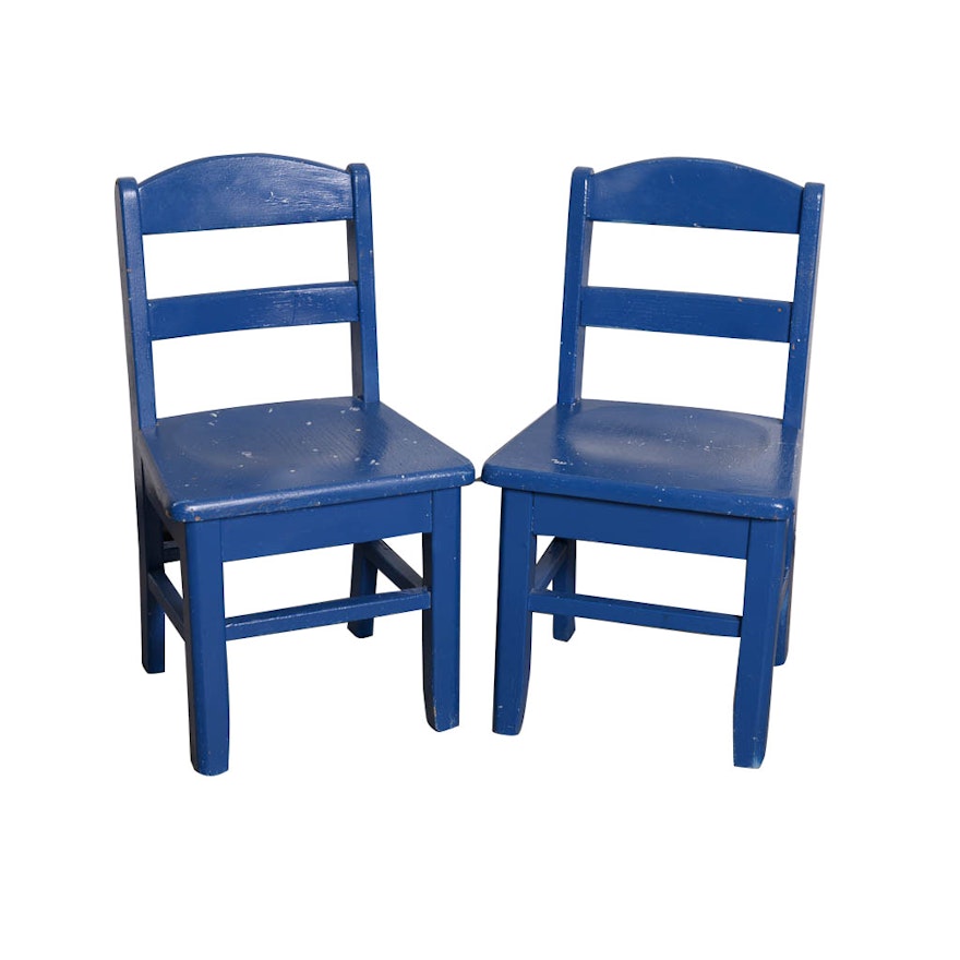 Pair of Children's Royal Blue Painted Wooden Chairs