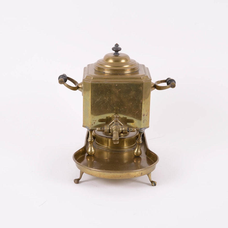 Antique Russian Brass Samovar With Tray