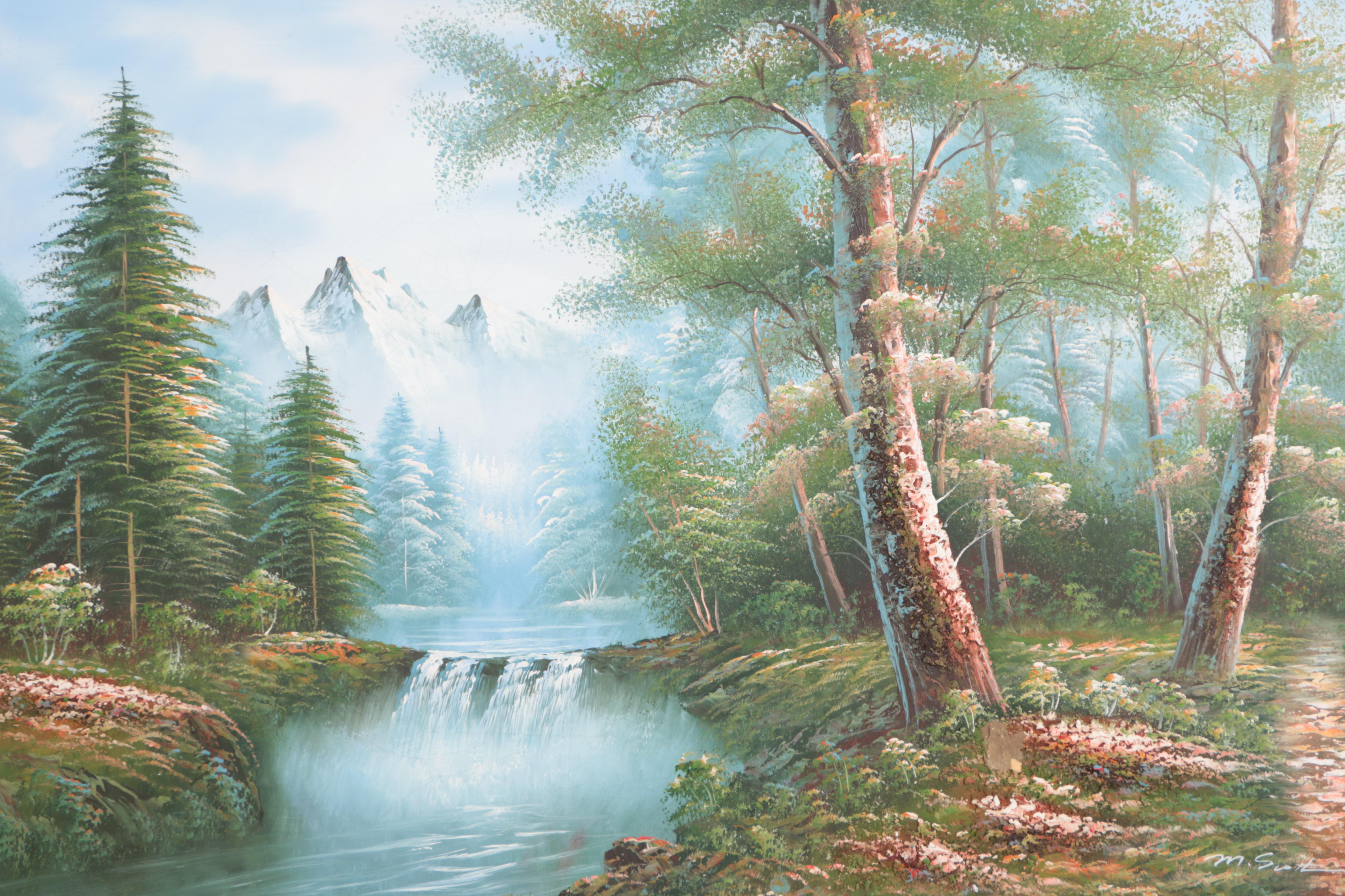 M. Scott Oil Painting on Canvas of Wooded Scene
