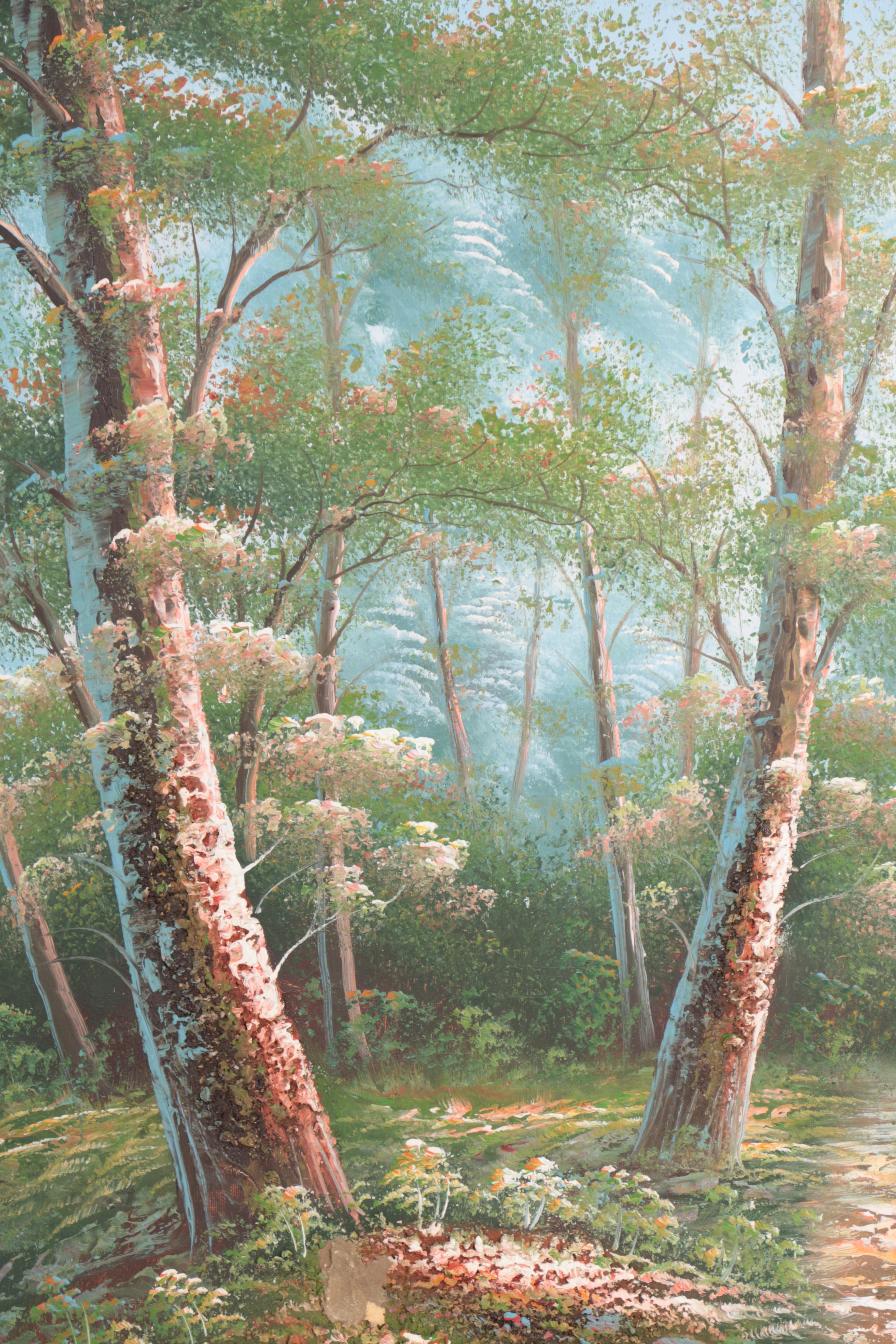 M. Scott Oil Painting on Canvas of Wooded Scene