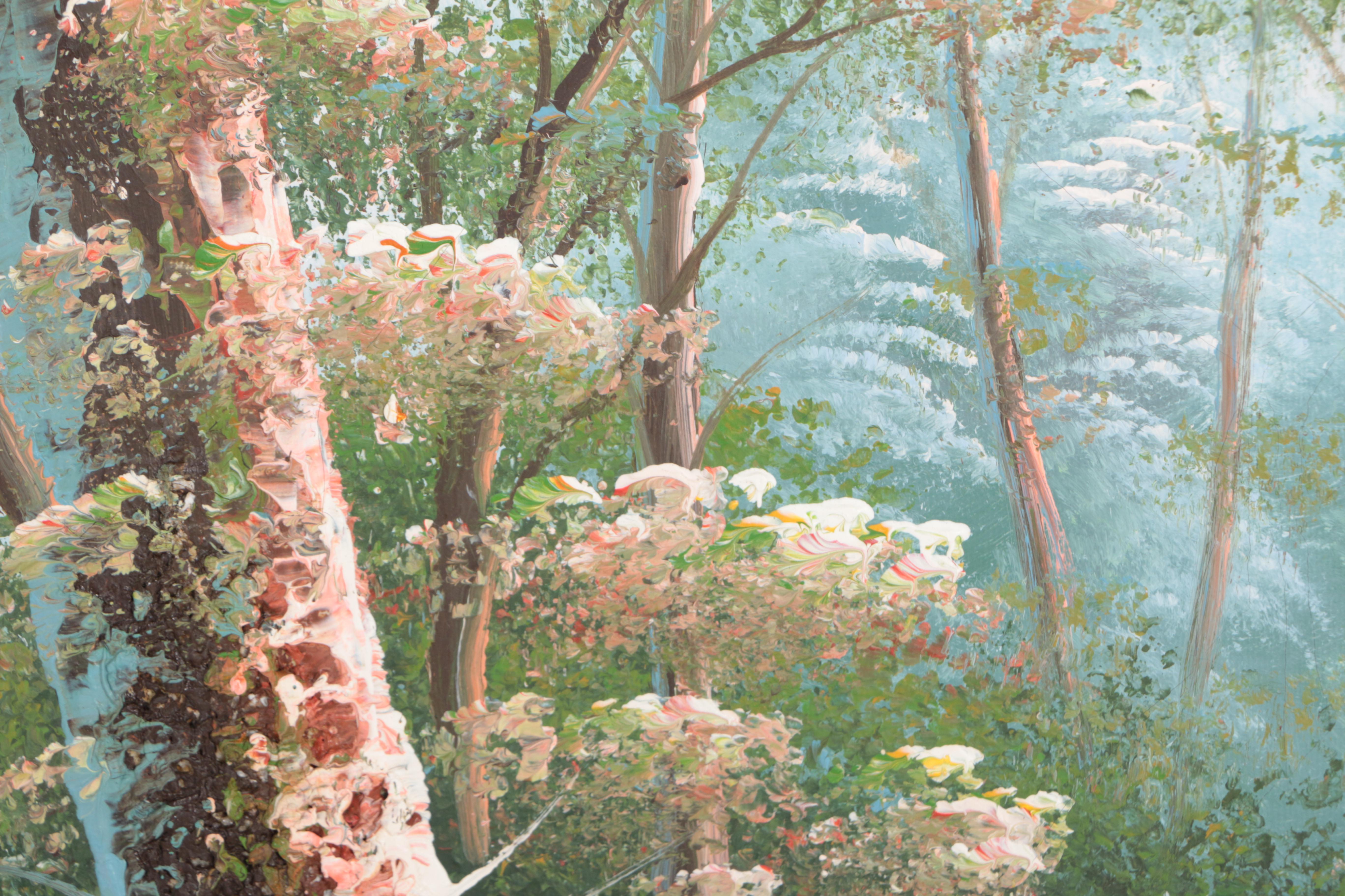 M. Scott Oil Painting on Canvas of Wooded Scene