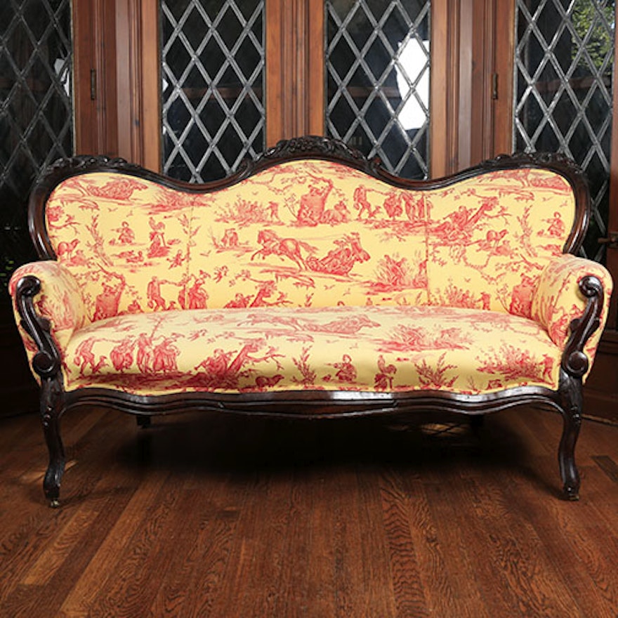 Victorian Style Toile Upholstered Settee
