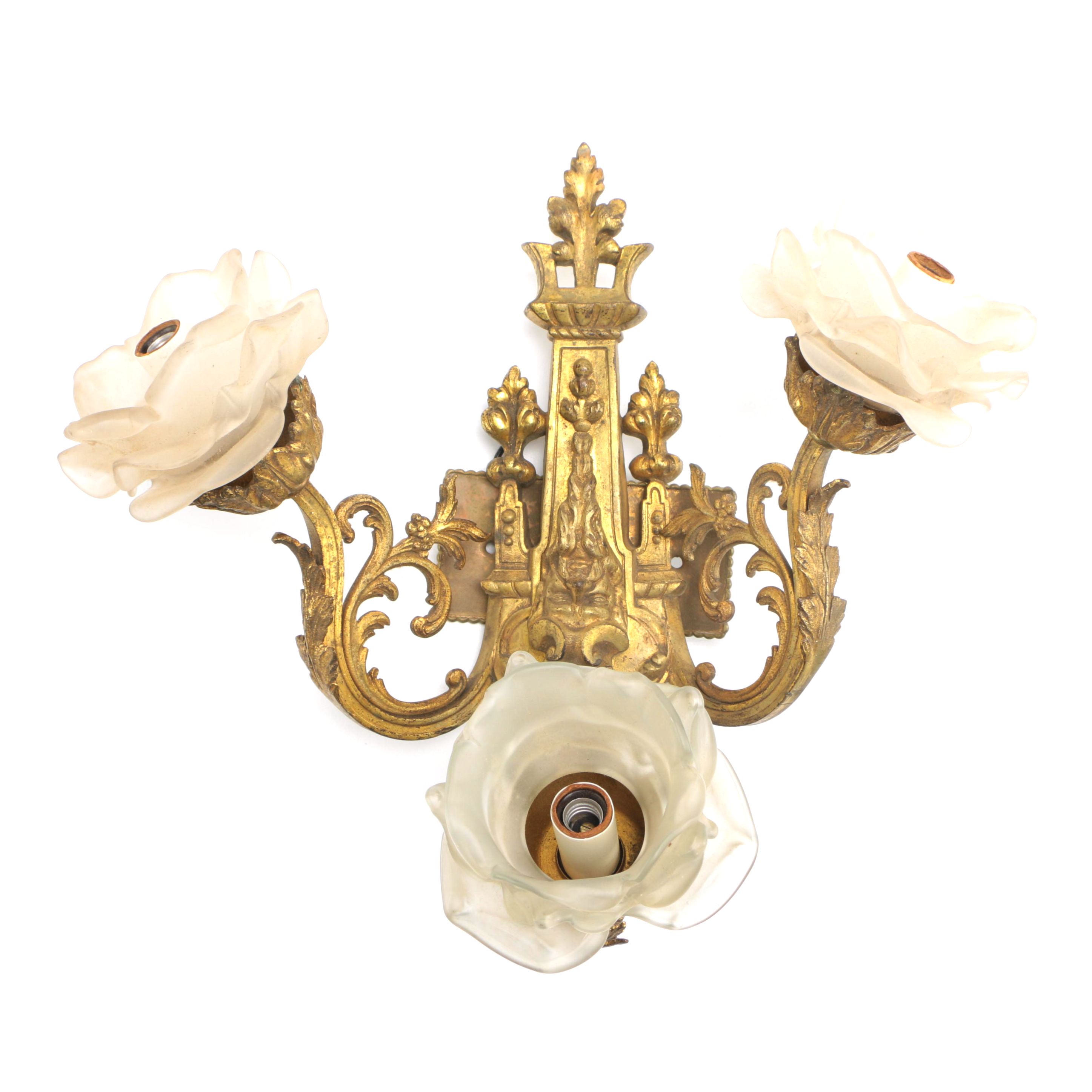 Brass Wall Sconce With White Roses