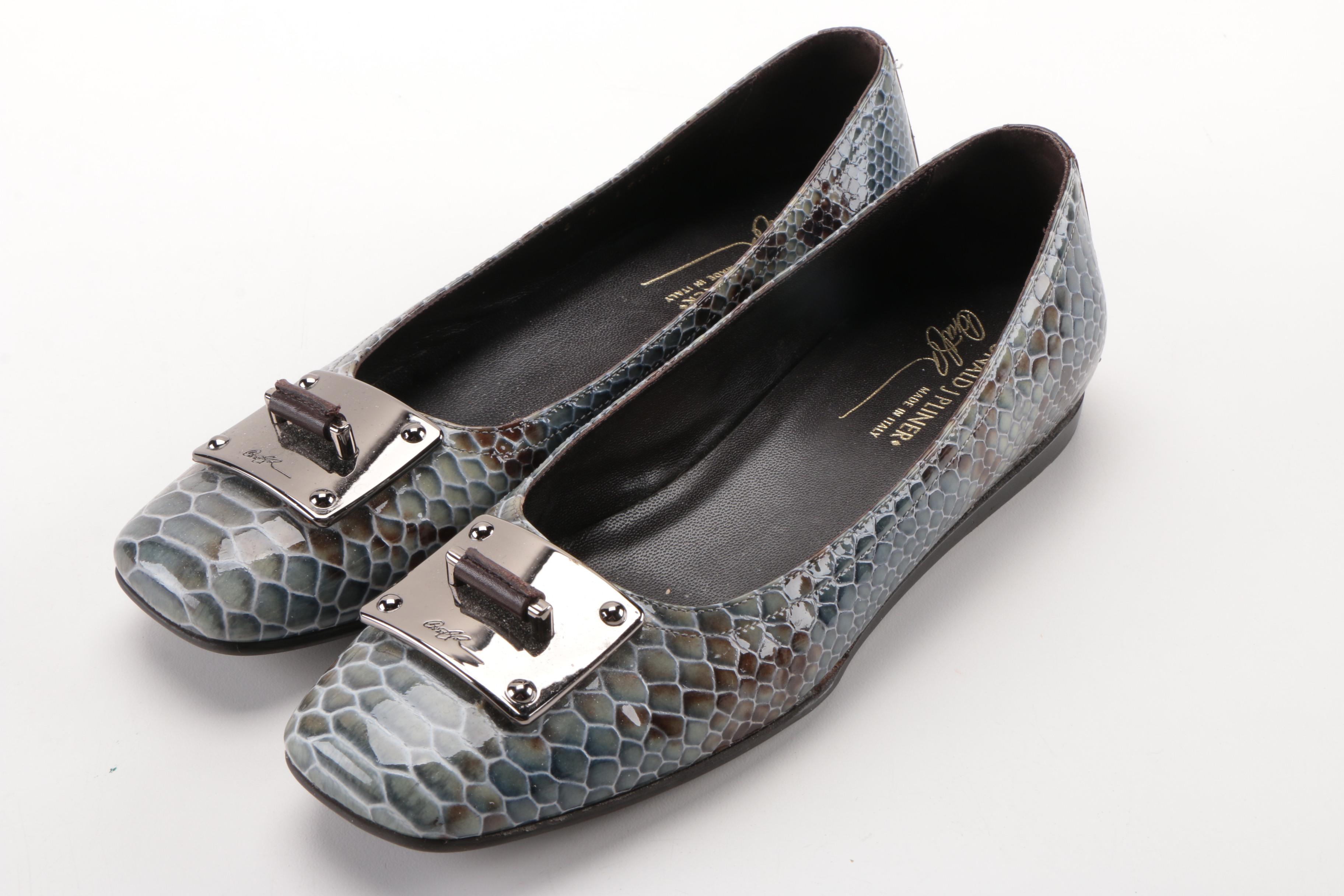 Donald J Pliner Patent Leather Snakeskin Print Flats