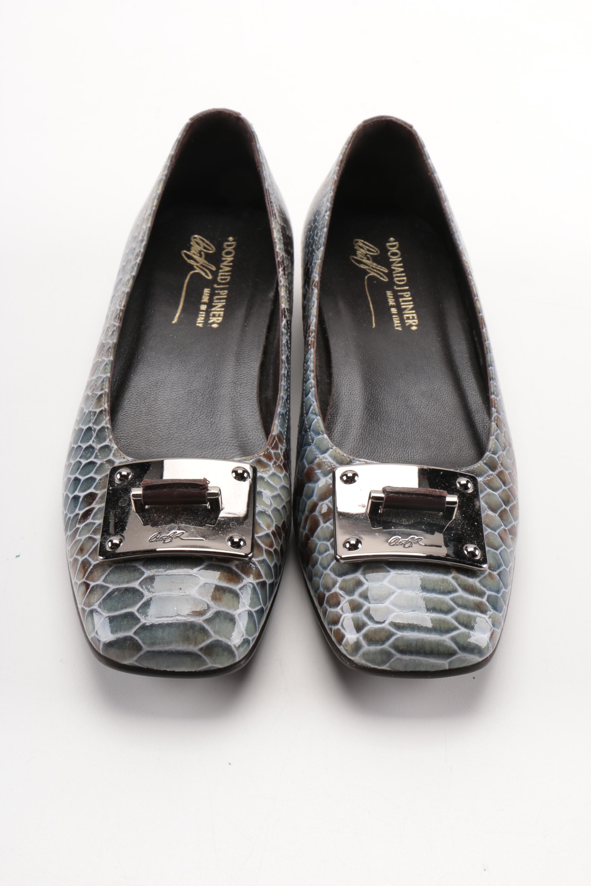 Donald J Pliner Patent Leather Snakeskin Print Flats