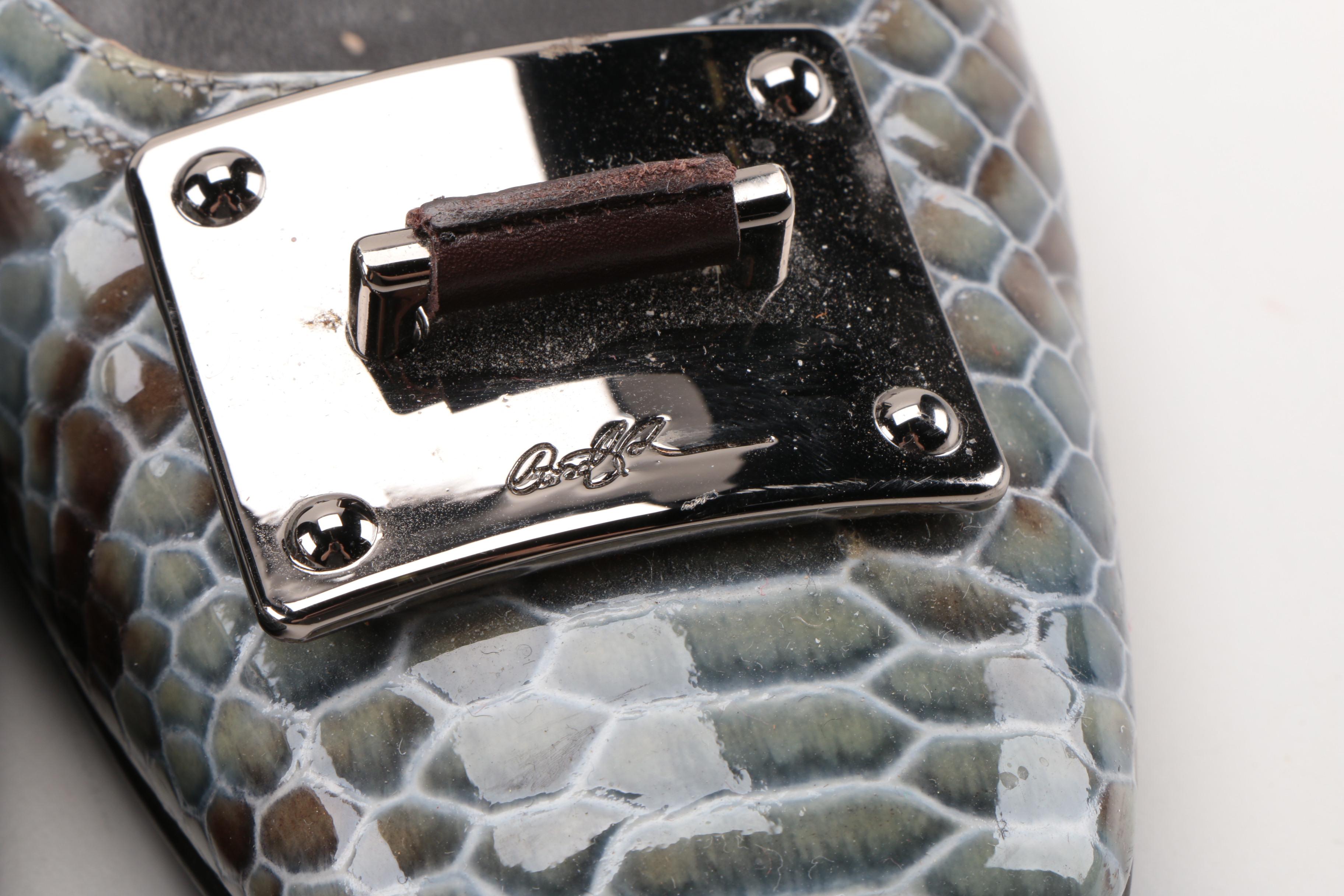 Donald J Pliner Patent Leather Snakeskin Print Flats