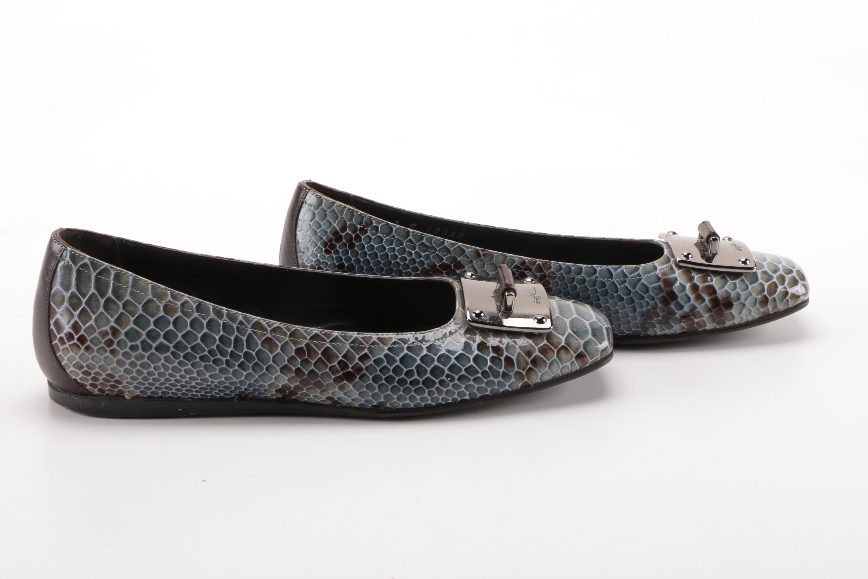 Donald J Pliner Patent Leather Snakeskin Print Flats