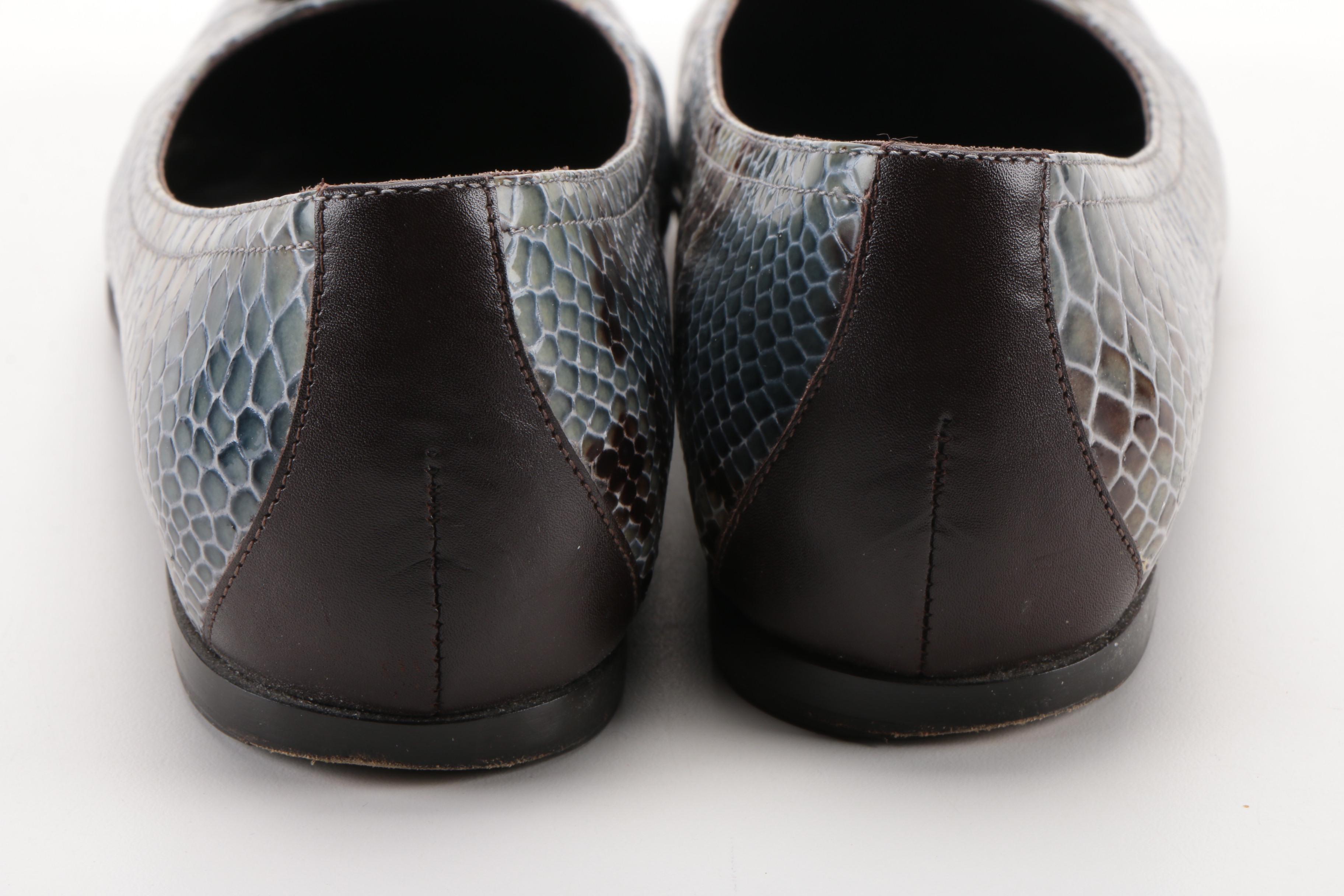 Donald J Pliner Patent Leather Snakeskin Print Flats