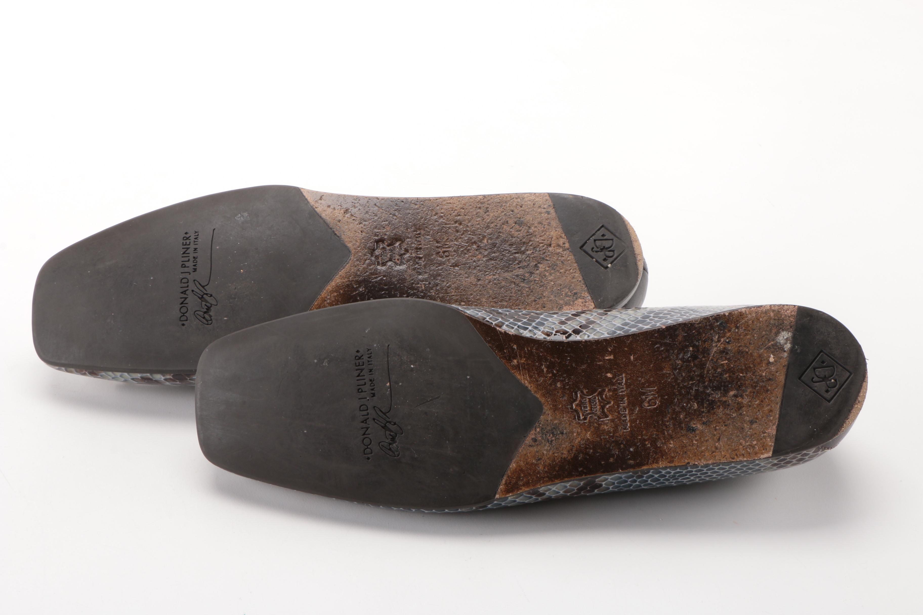 Donald J Pliner Patent Leather Snakeskin Print Flats