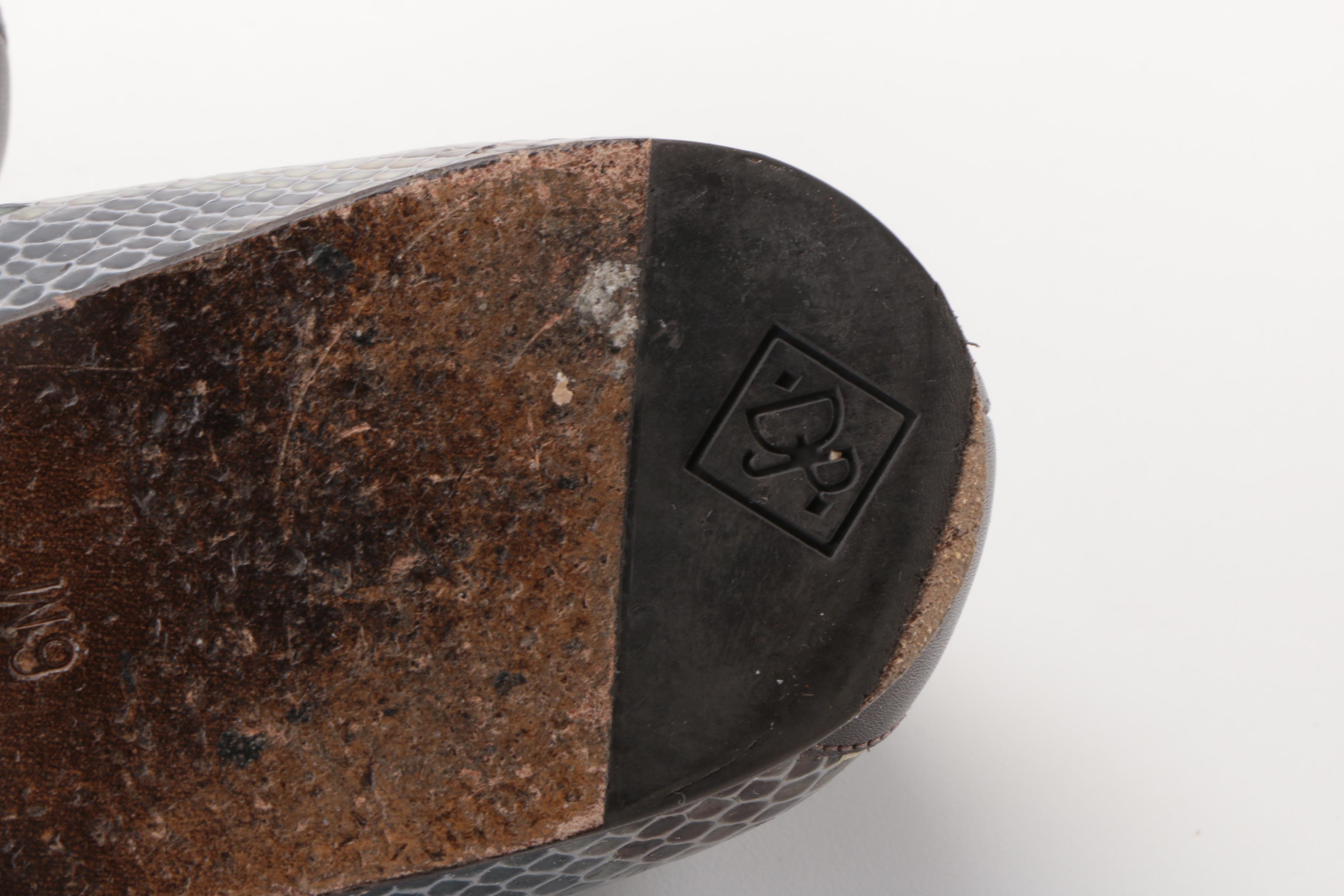 Donald J Pliner Patent Leather Snakeskin Print Flats