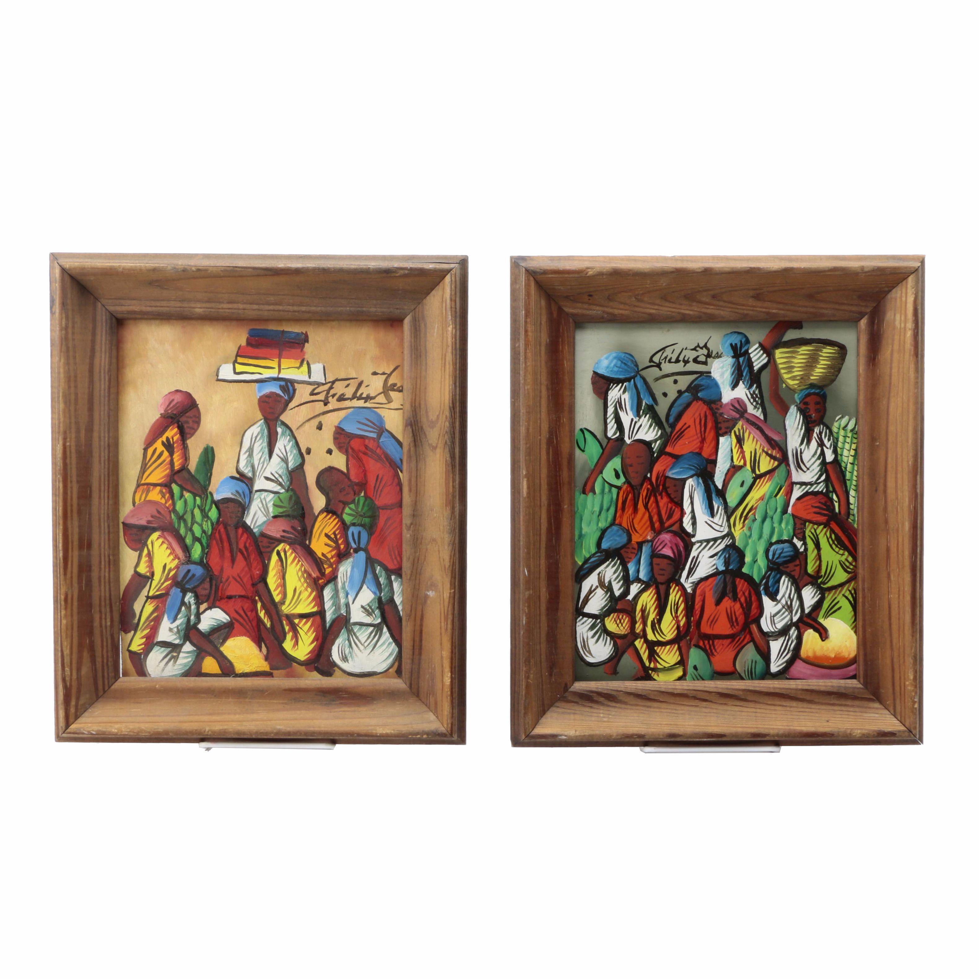 Félix Jean Oil Paintings of Market Scenes