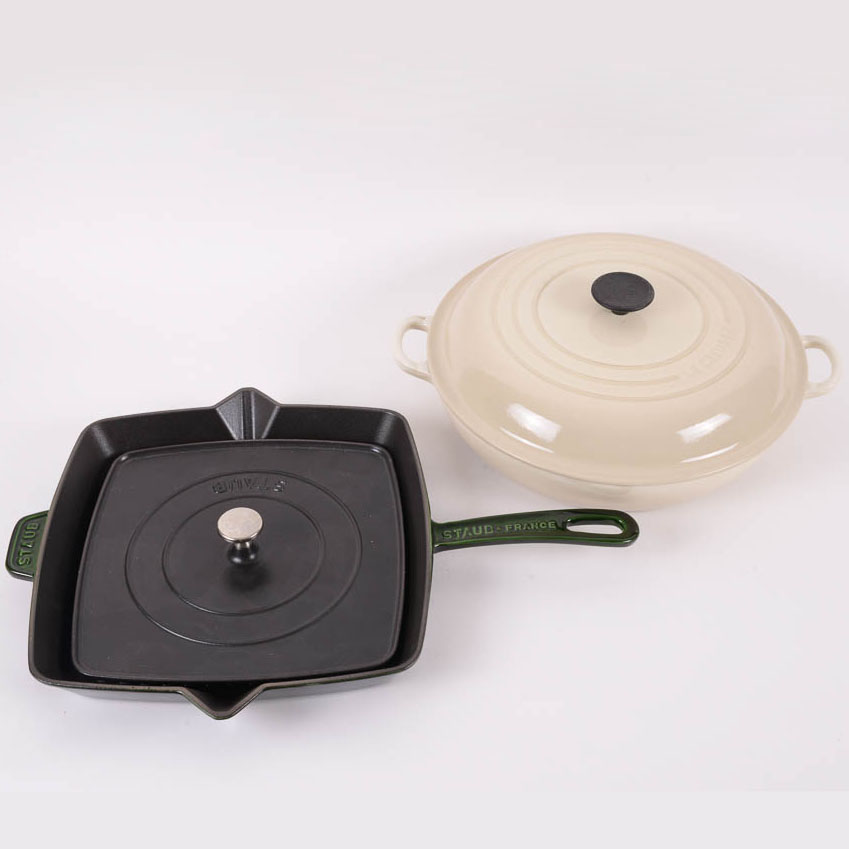 Le Creuset Dutch Oven and Staub France 14" Grill Pan