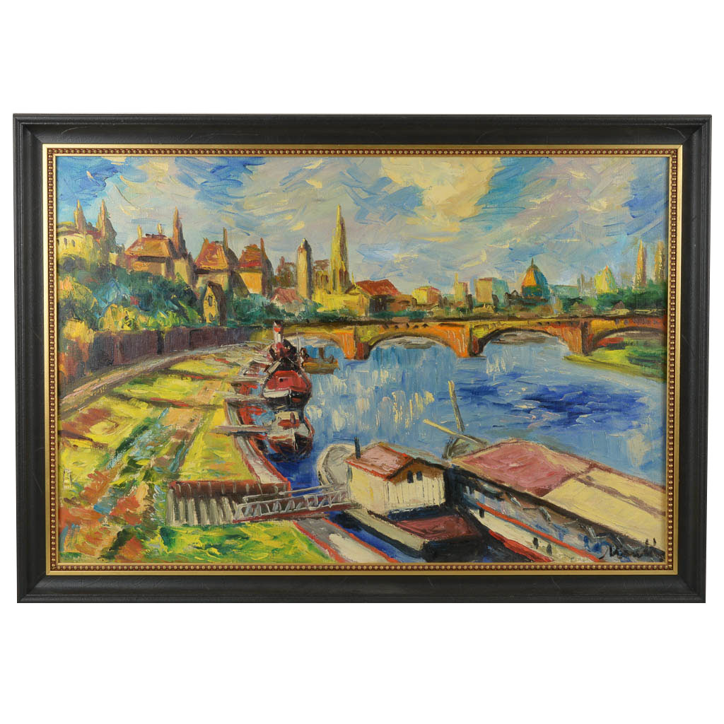 Shuster Cityscape Signed Original Oil Painting